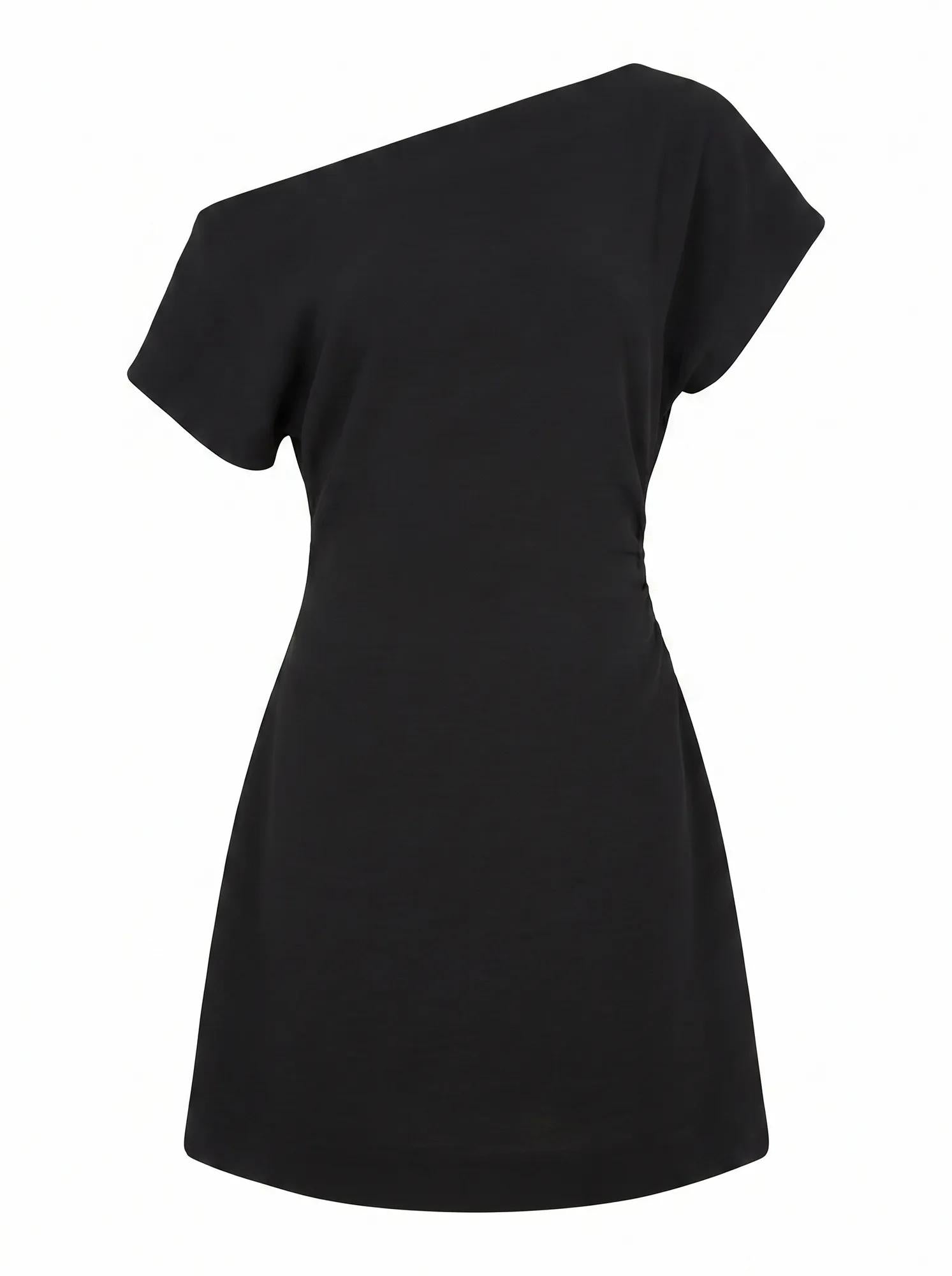 Danielle Petite Asymmetrical Mini Dress Black_mannequin