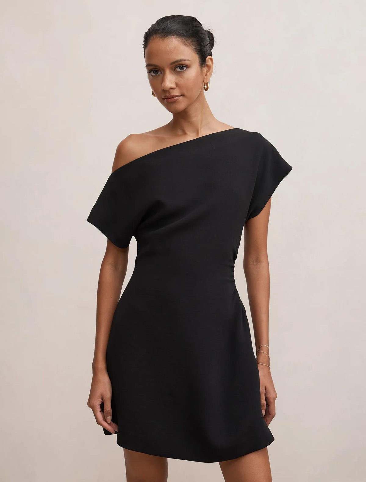 Danielle Petite Asymmetrical Mini Dress Black