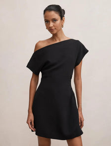 Danielle Petite Asymmetrical Mini Dress Black
