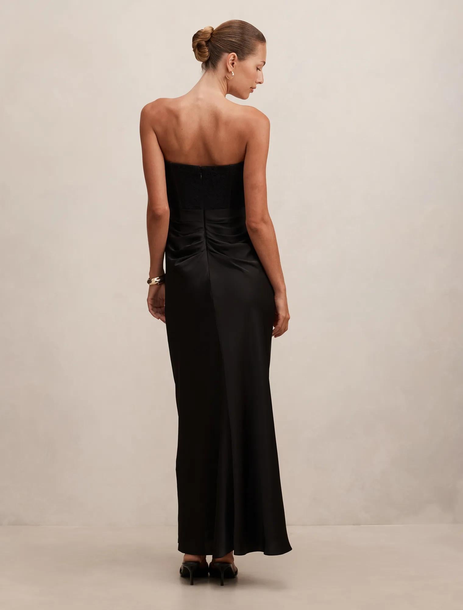 Ivy Lace Corset Drape Maxi Black