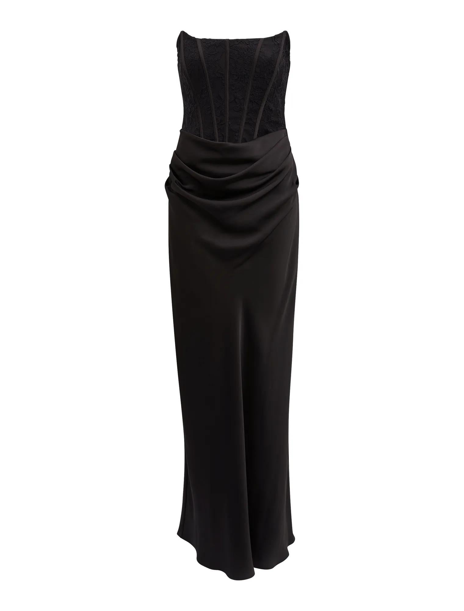 Ivy Lace Corset Drape Maxi Black