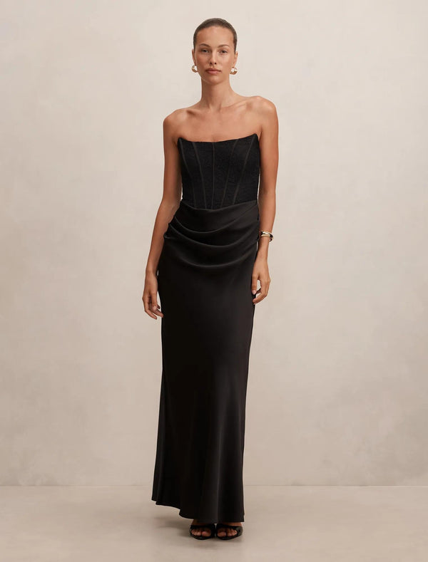 Ivy Lace Corset Drape Maxi Black