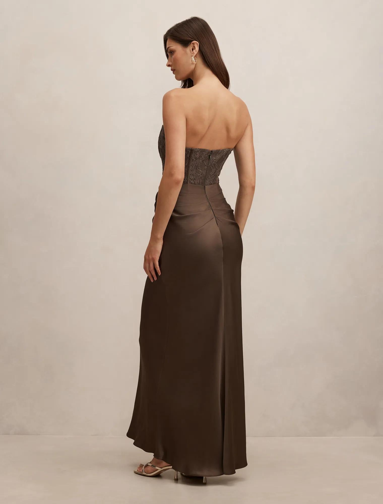 Ivy Lace Corset Drape Maxi Dress Olive Night
