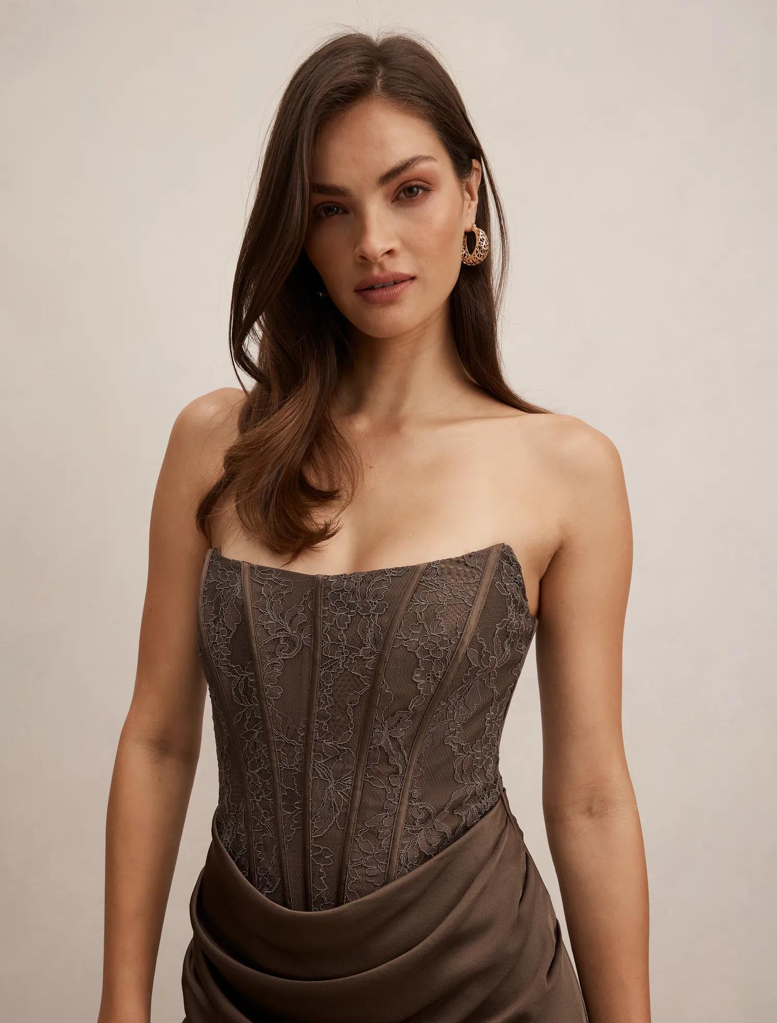 Ivy Lace Corset Drape Maxi Dress Olive Night