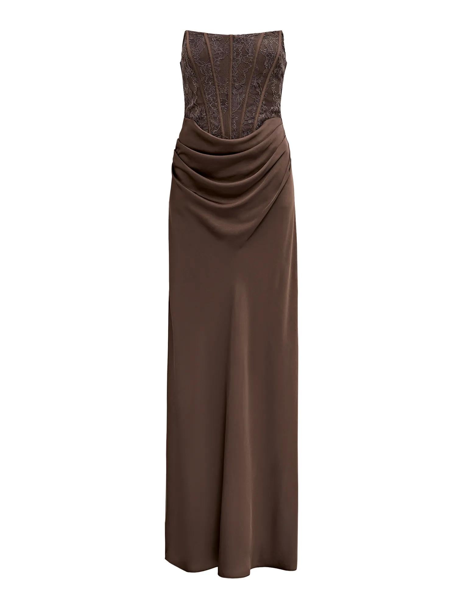 Ivy Lace Corset Drape Maxi Dress Olive Night