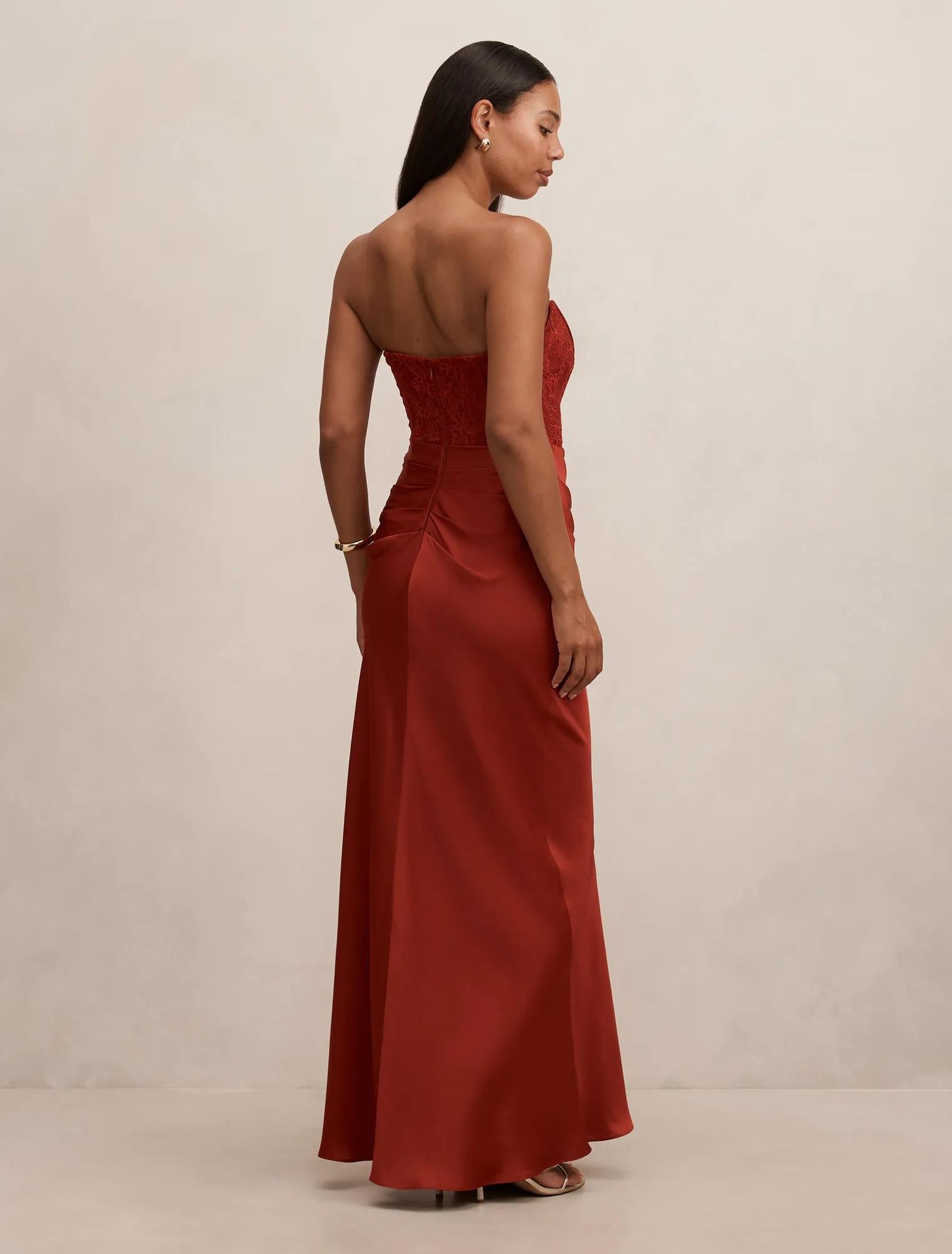 Ivy Lace Corset Drape Maxi Rust