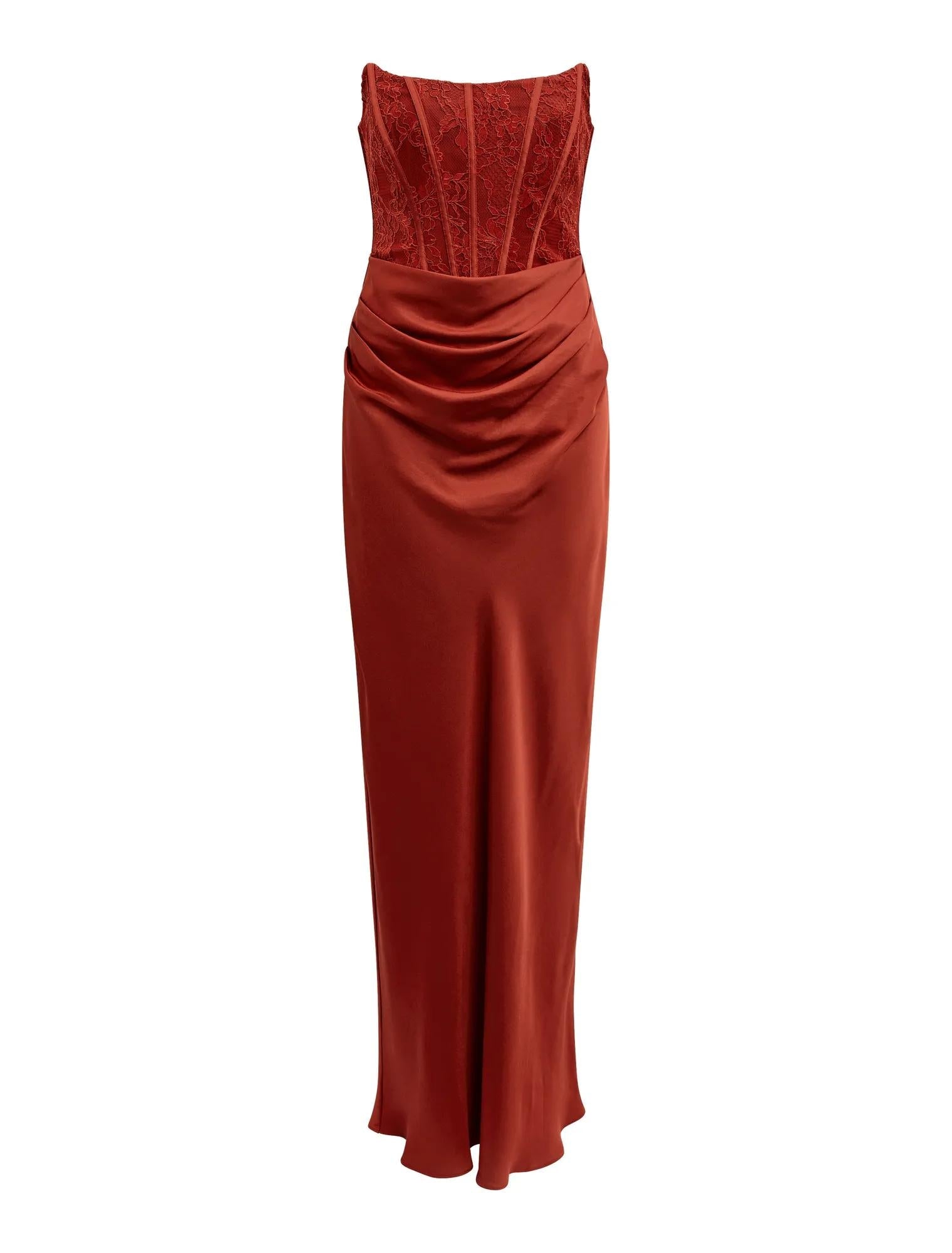 Ivy Lace Corset Drape Maxi Rust
