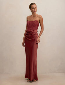 Ivy Lace Corset Drape Maxi Rust