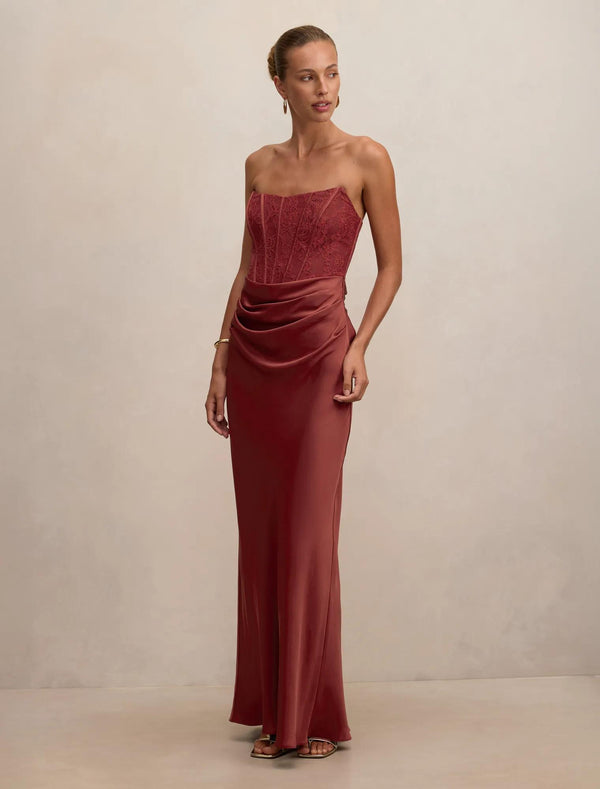 Ivy Lace Corset Drape Maxi Rust