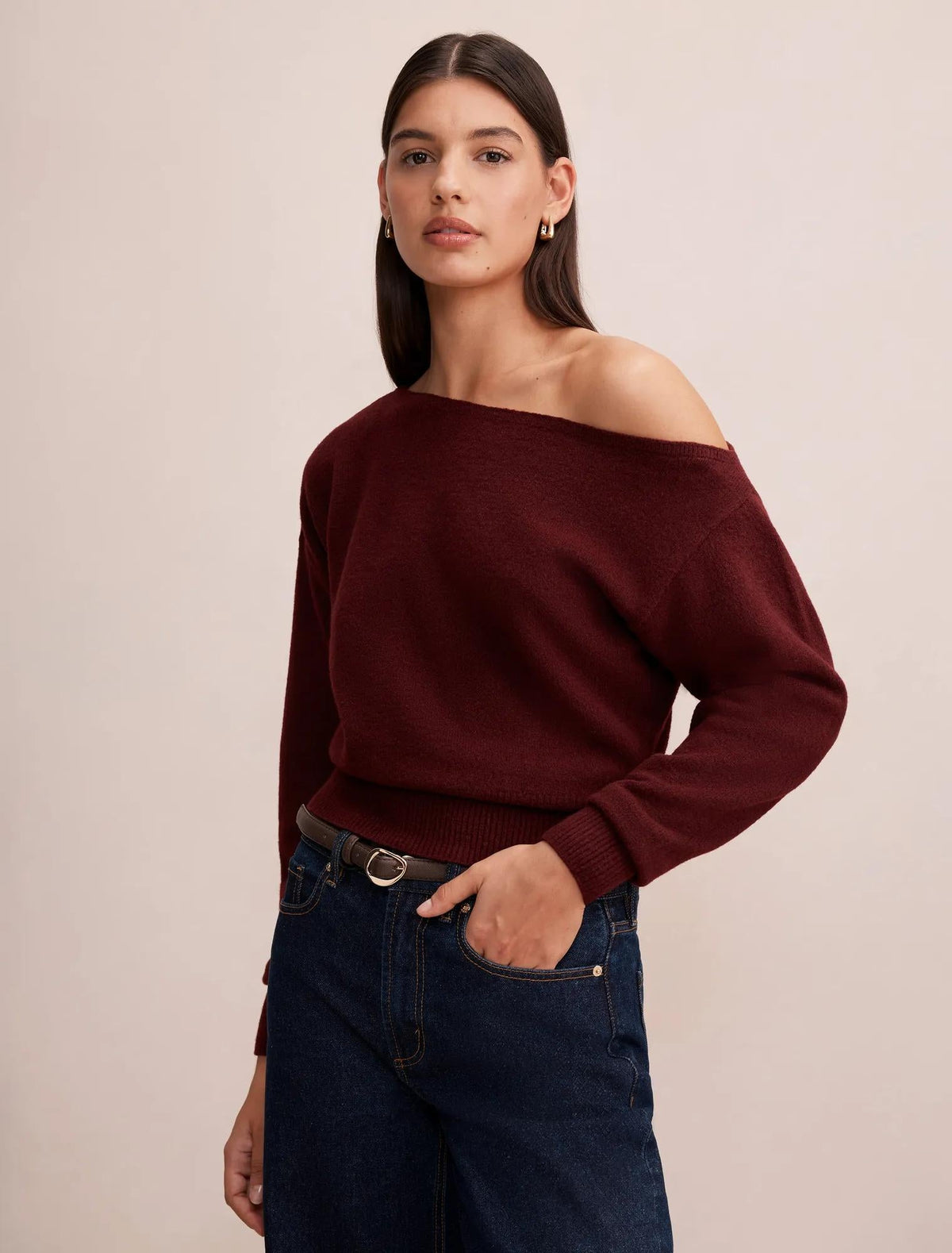 Emerson Asymmetric Sweater Pinot Red