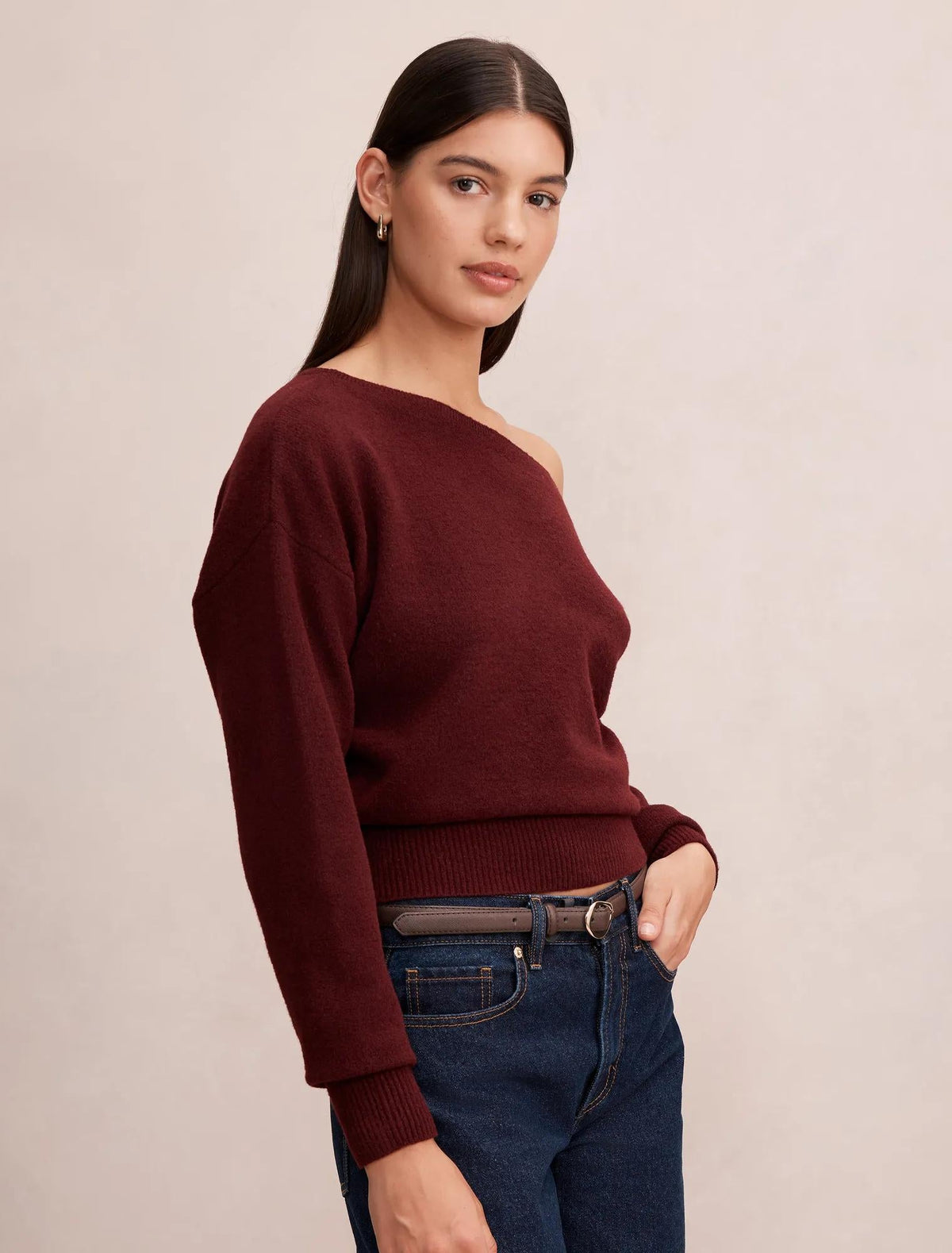Emerson Asymmetric Sweater Pinot Red