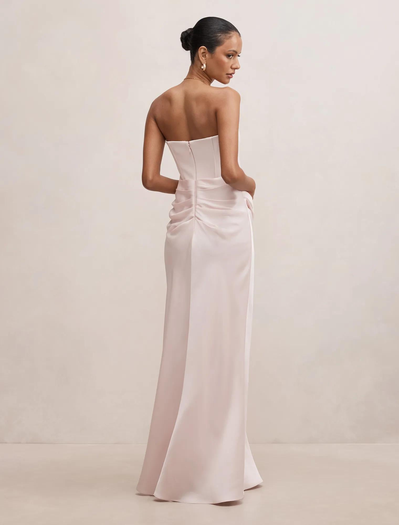 Isra Petite Drape Strapless Maxi Barely Pink
