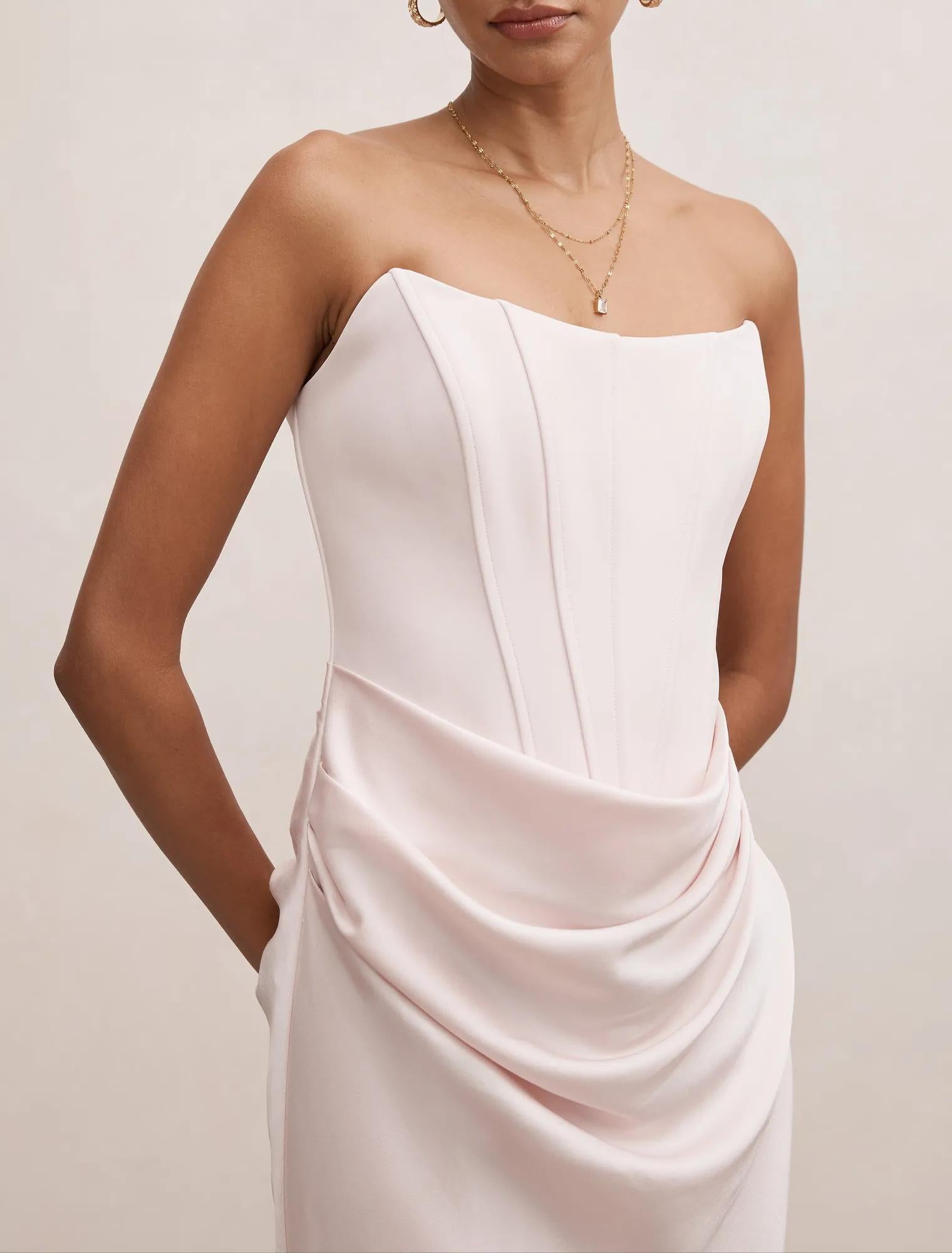 Isra Petite Drape Strapless Maxi Barely Pink