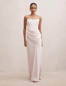 Isra Petite Drape Strapless Maxi Barely Pink