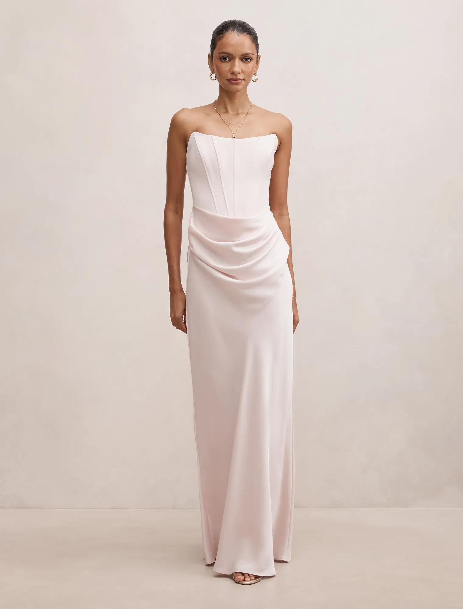 Isra Petite Drape Strapless Maxi Barely Pink