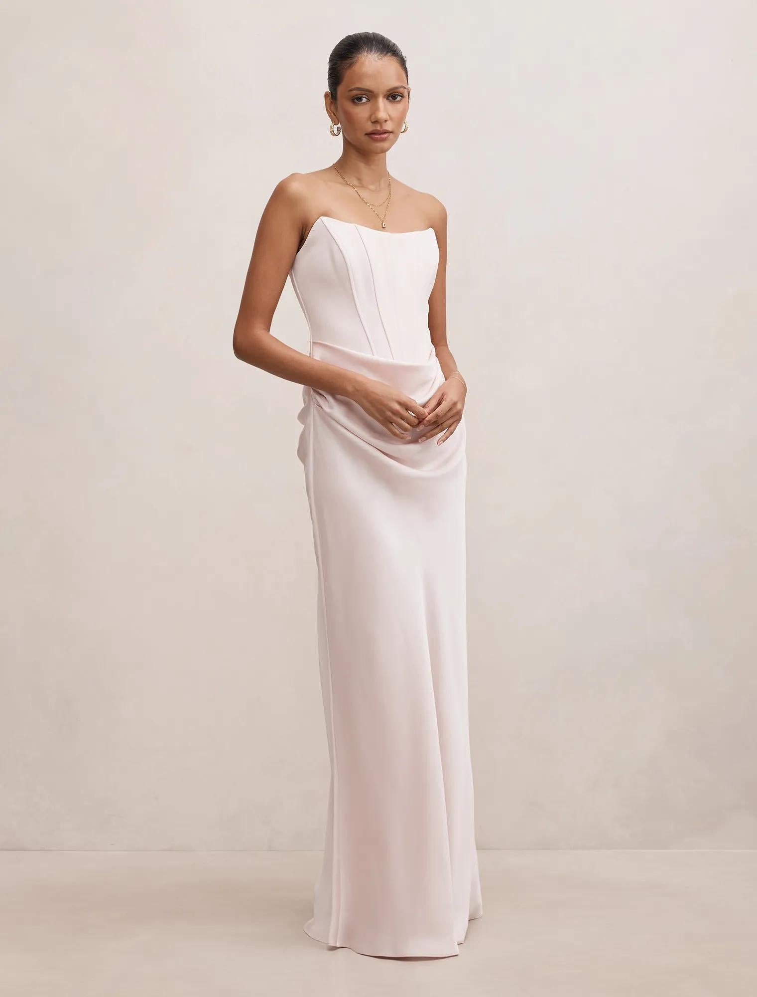 Isra Petite Drape Strapless Maxi Barely Pink