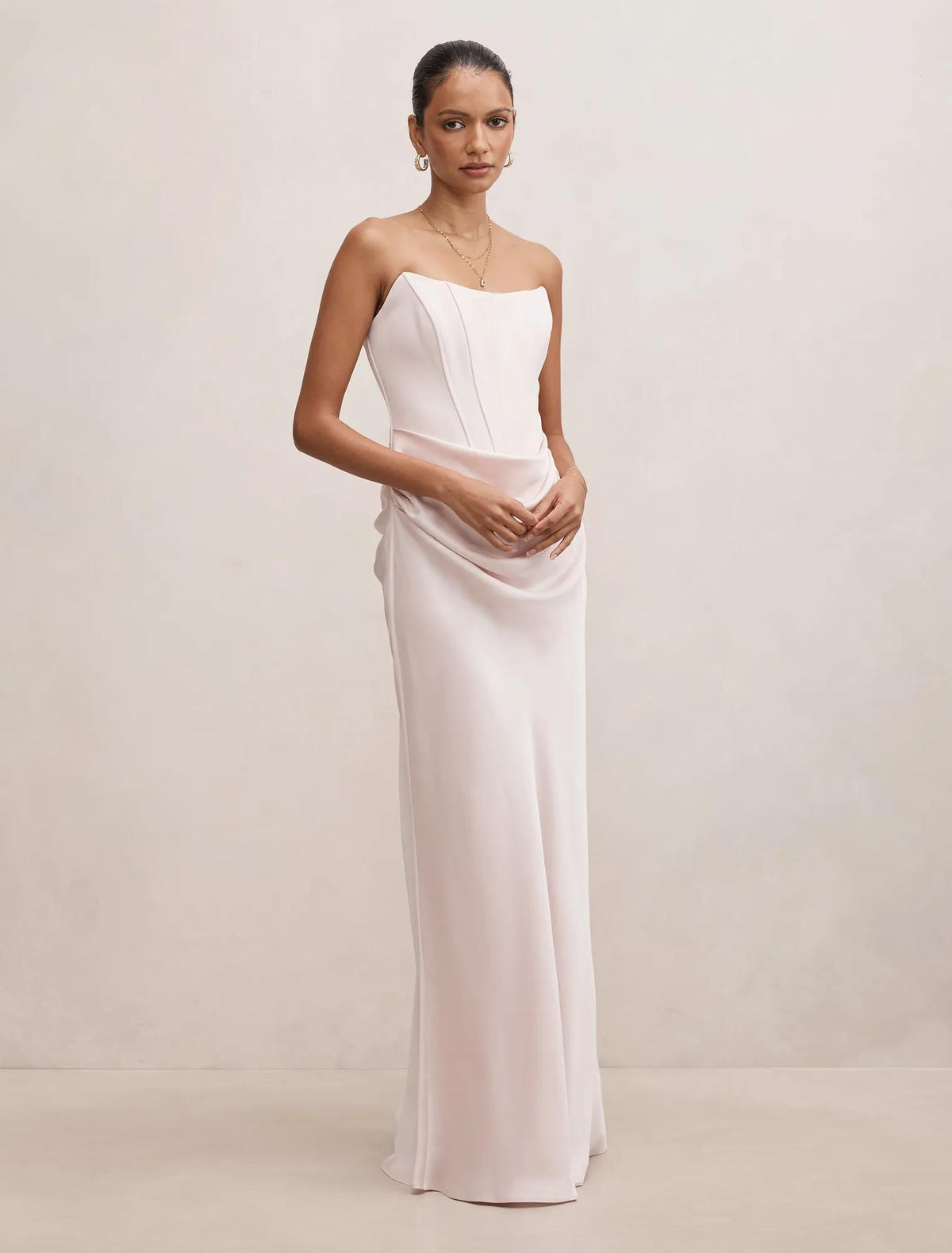 Isra Petite Drape Strapless Maxi Barely Pink