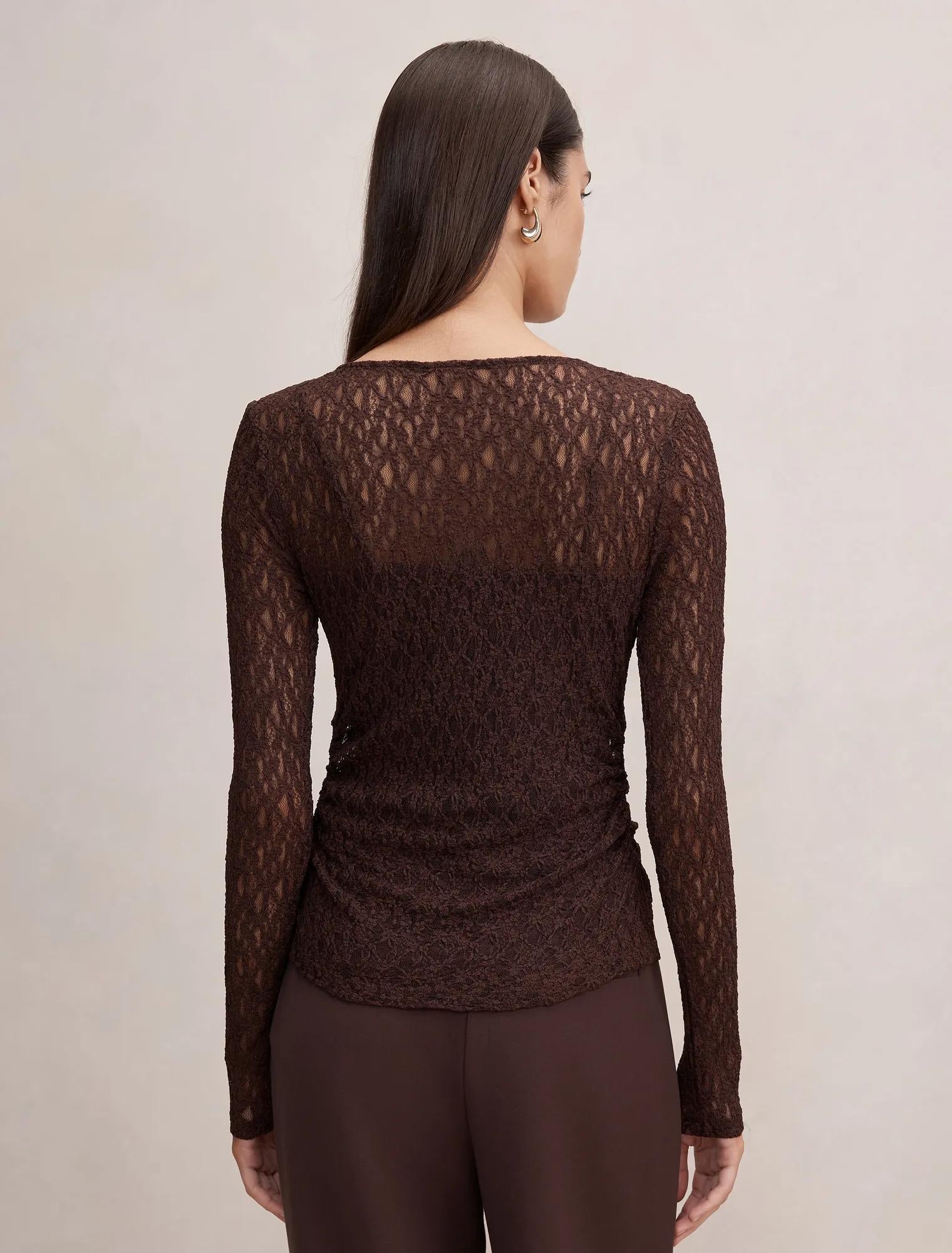 Alex Lace Long Sleeve Top Chocolate