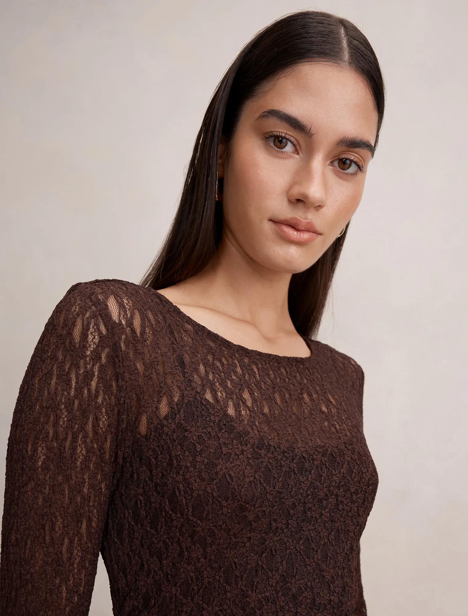 Alex Lace Long Sleeve Top Chocolate