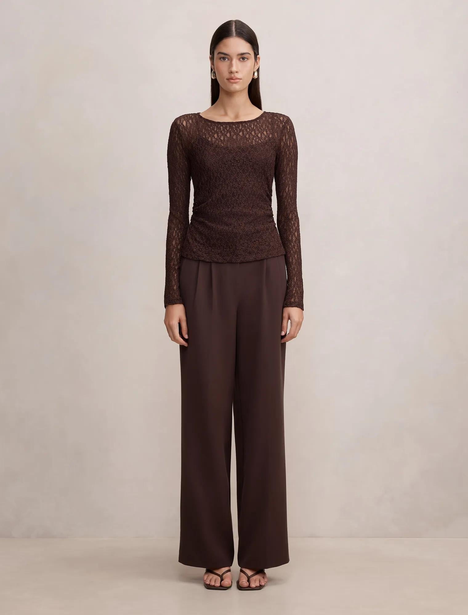 Alex Lace Long Sleeve Top Chocolate