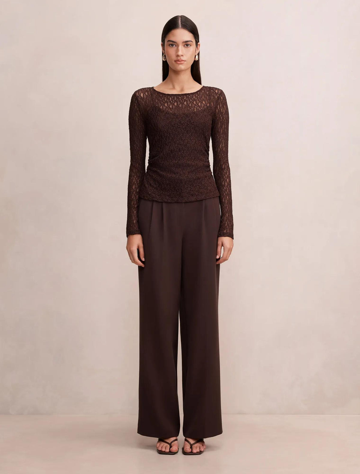Alex Lace Long Sleeve Top Chocolate