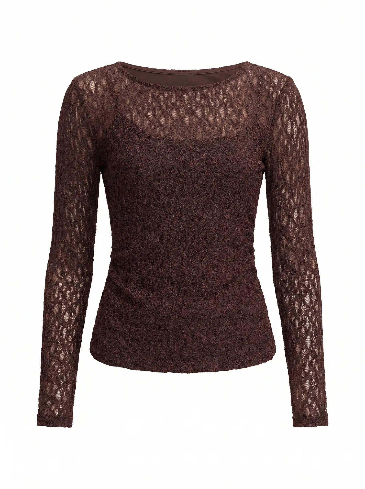 Alex Lace Long Sleeve Top Chocolate