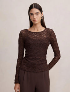 Alex Lace Long Sleeve Top Chocolate