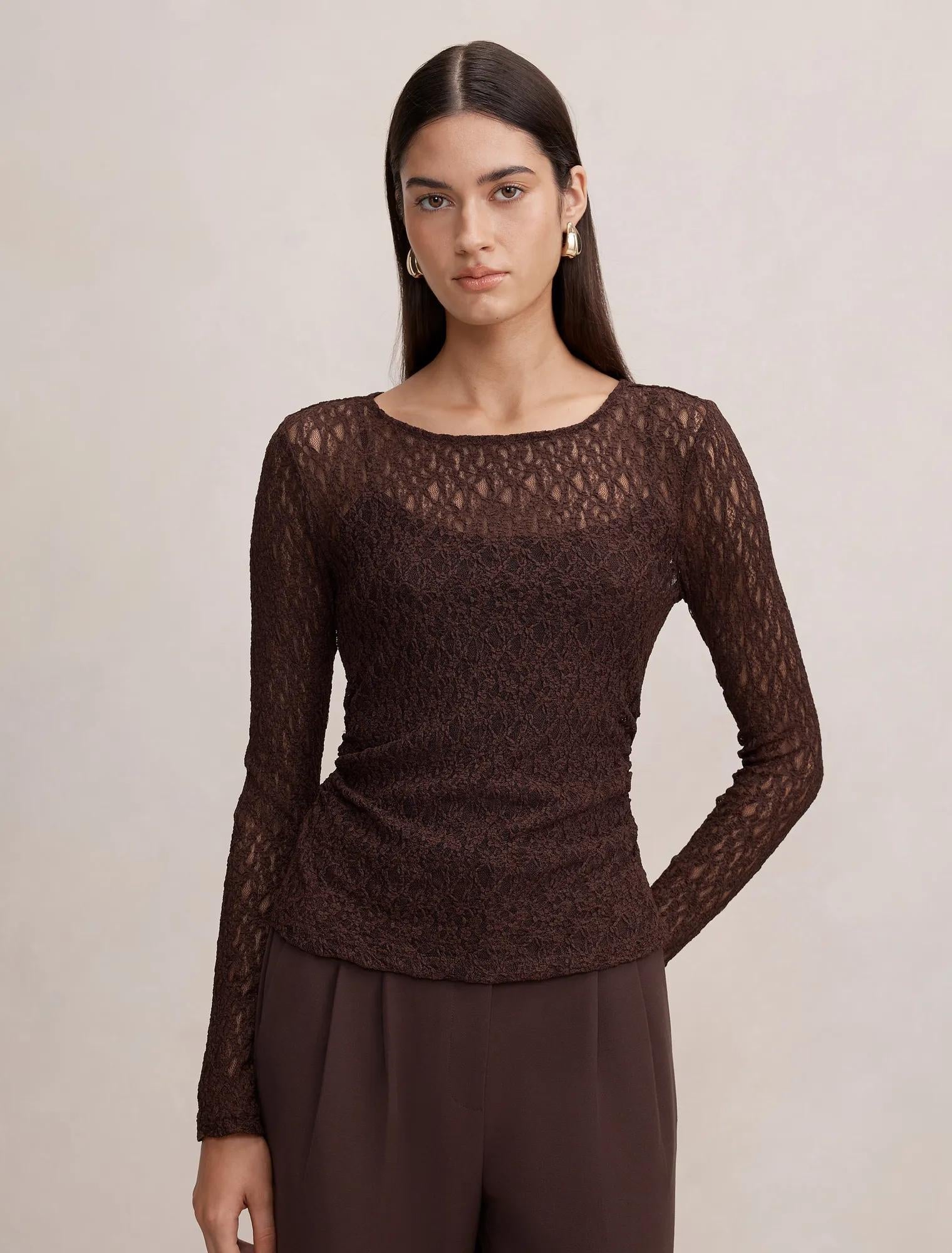 Alex Lace Long Sleeve Top Chocolate