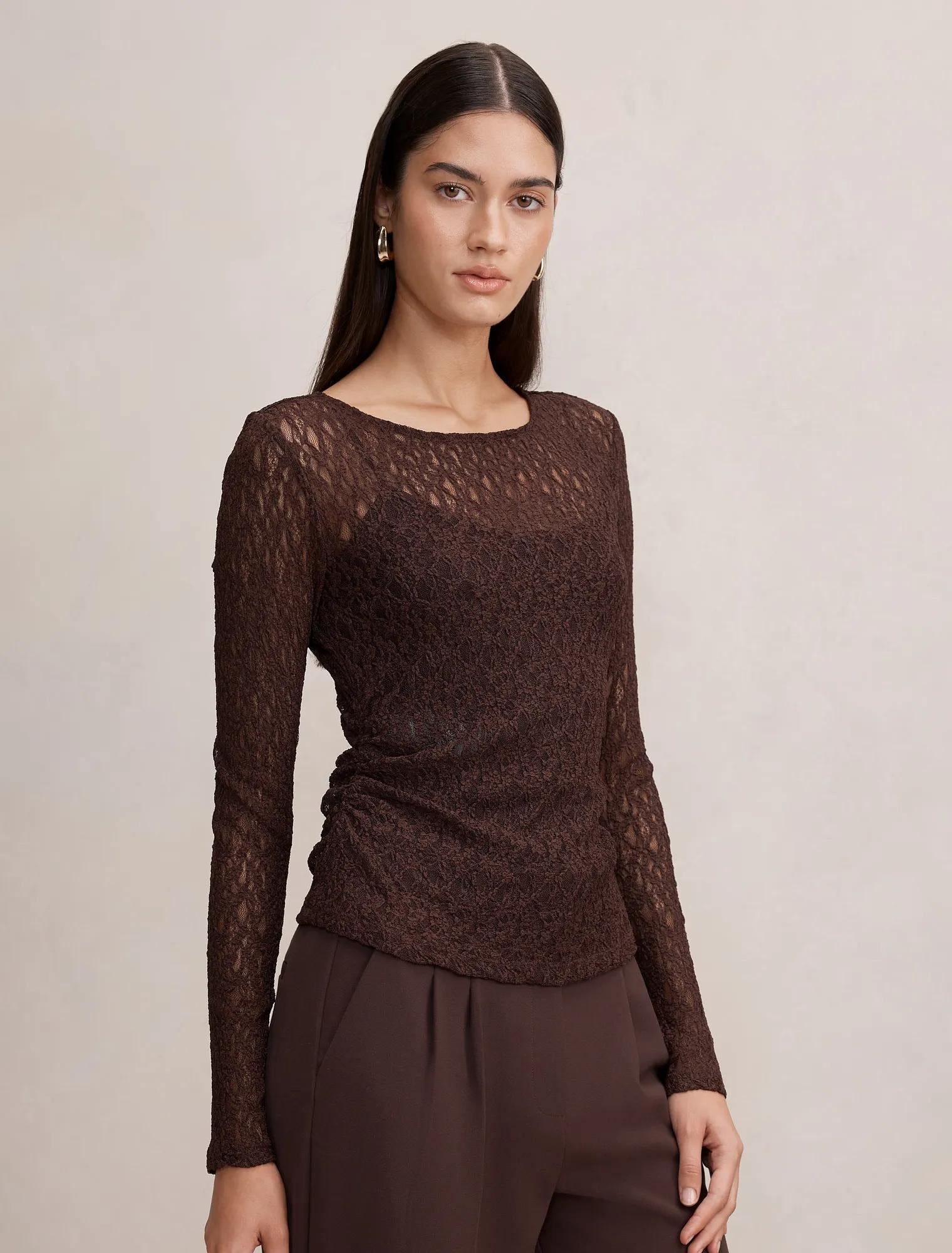 Alex Lace Long Sleeve Top Chocolate
