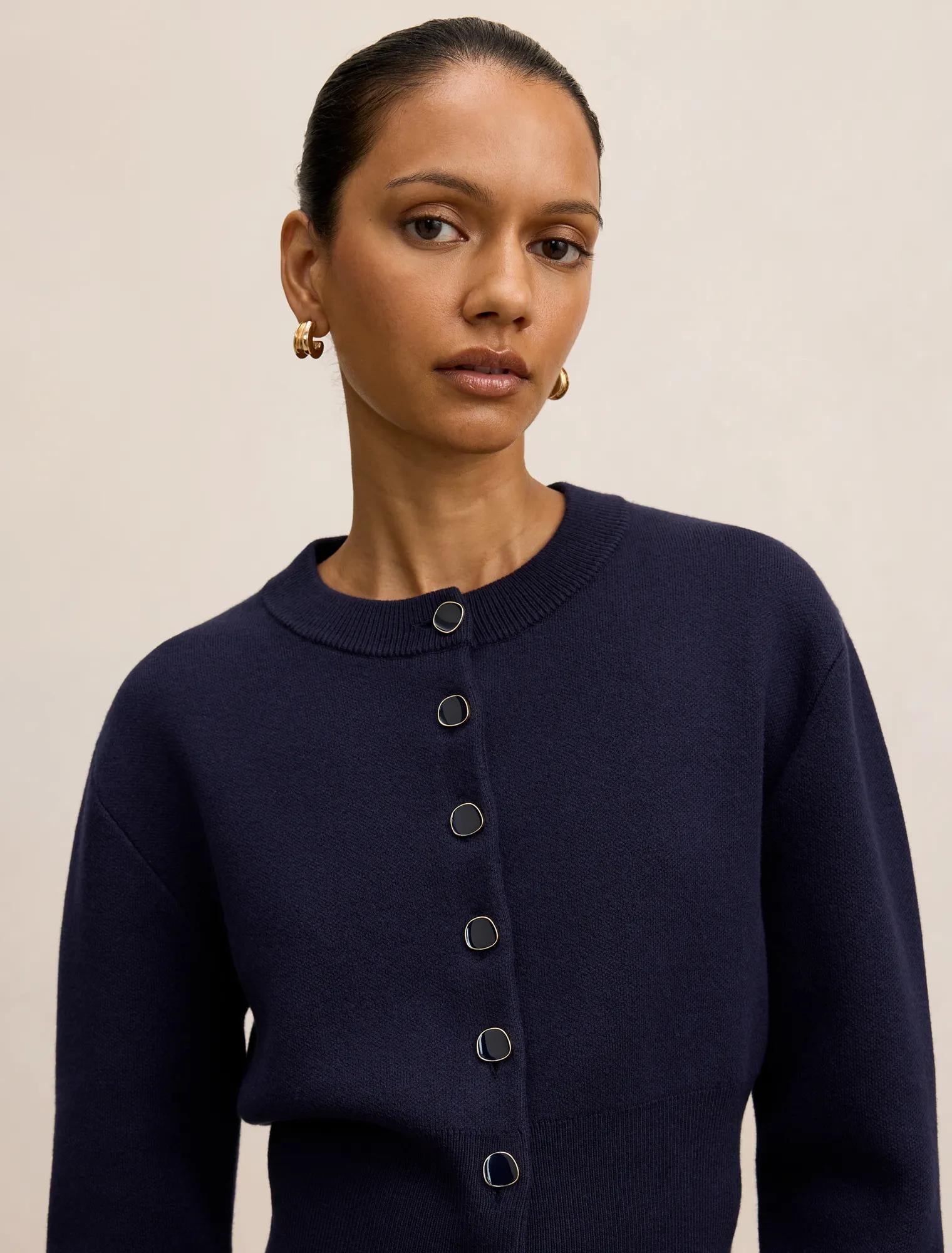 Ally Petite Knit Cardigan Navy