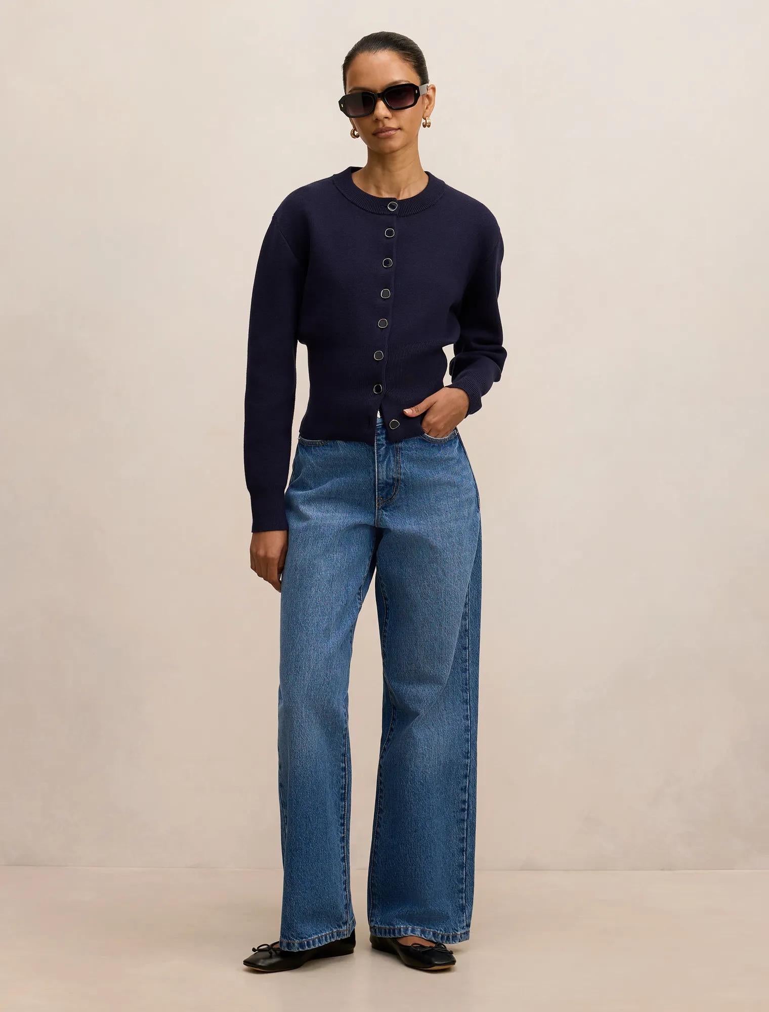 Ally Petite Knit Cardigan Navy