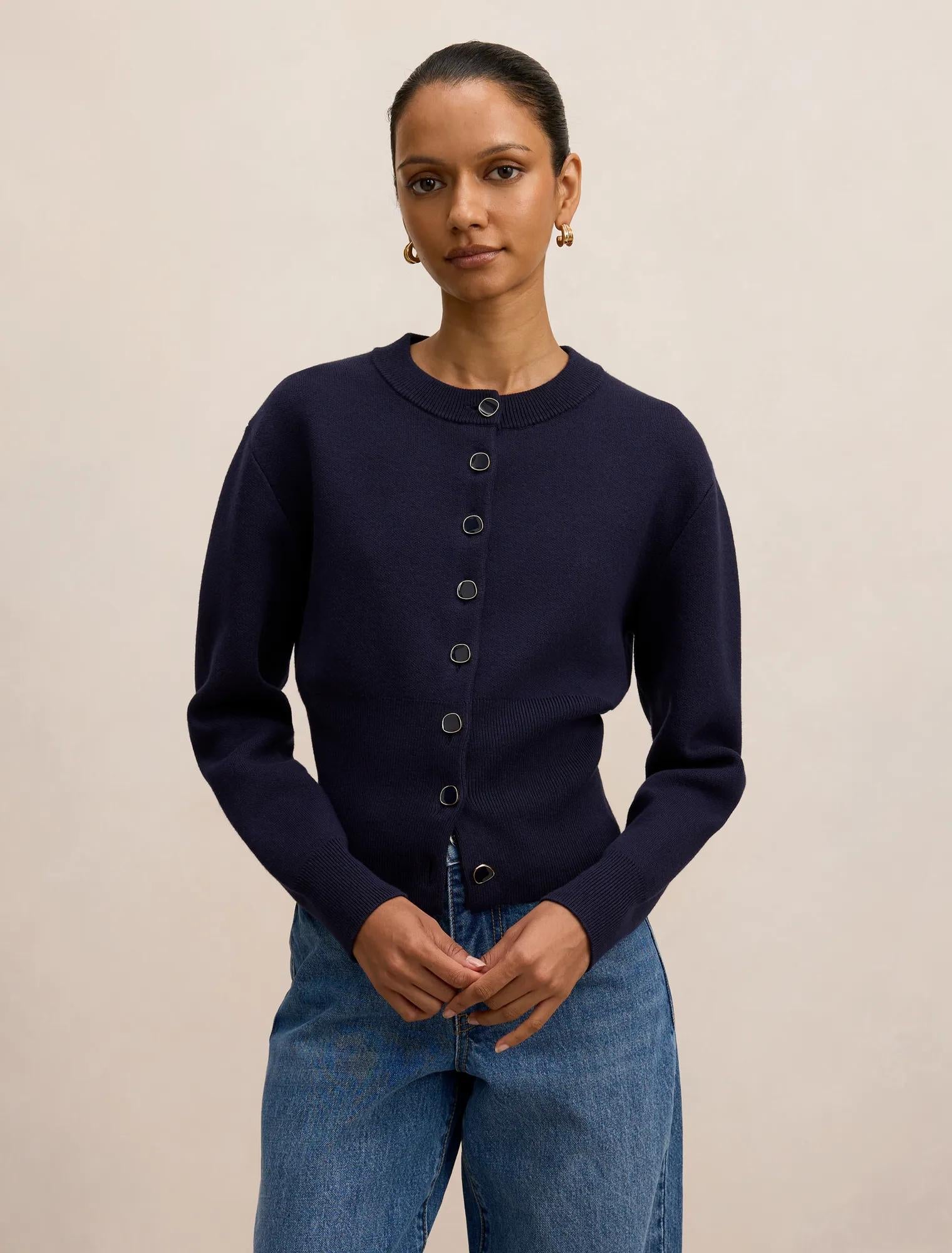 Ally Petite Knit Cardigan Navy