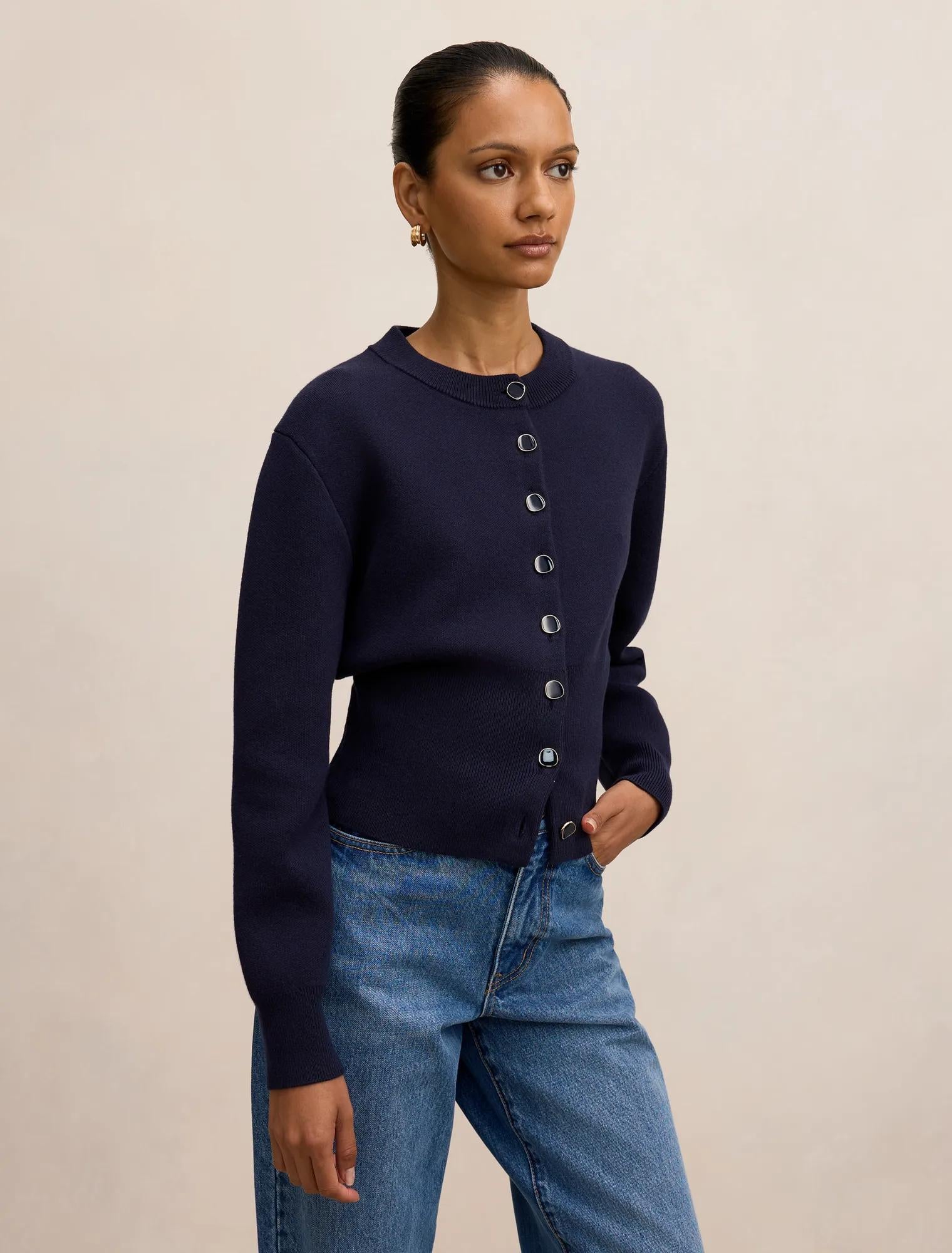 Ally Petite Knit Cardigan Navy