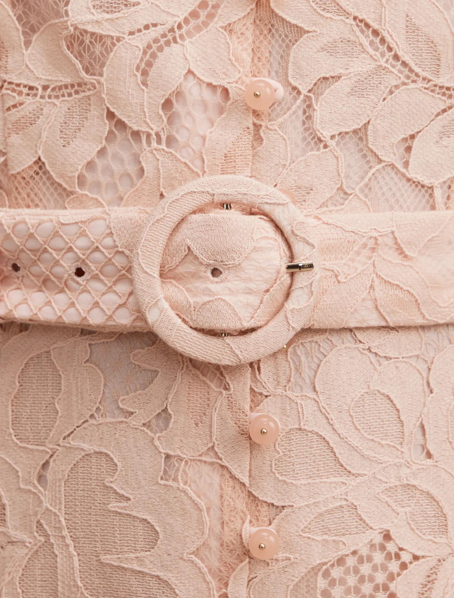 Liberty Flutter Sleeve Lace Midi Dress Soft Pink