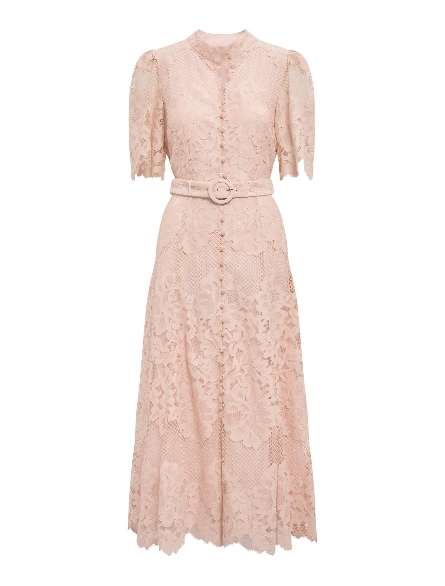 Liberty Flutter Sleeve Lace Midi Dress Soft Pink_mannequin