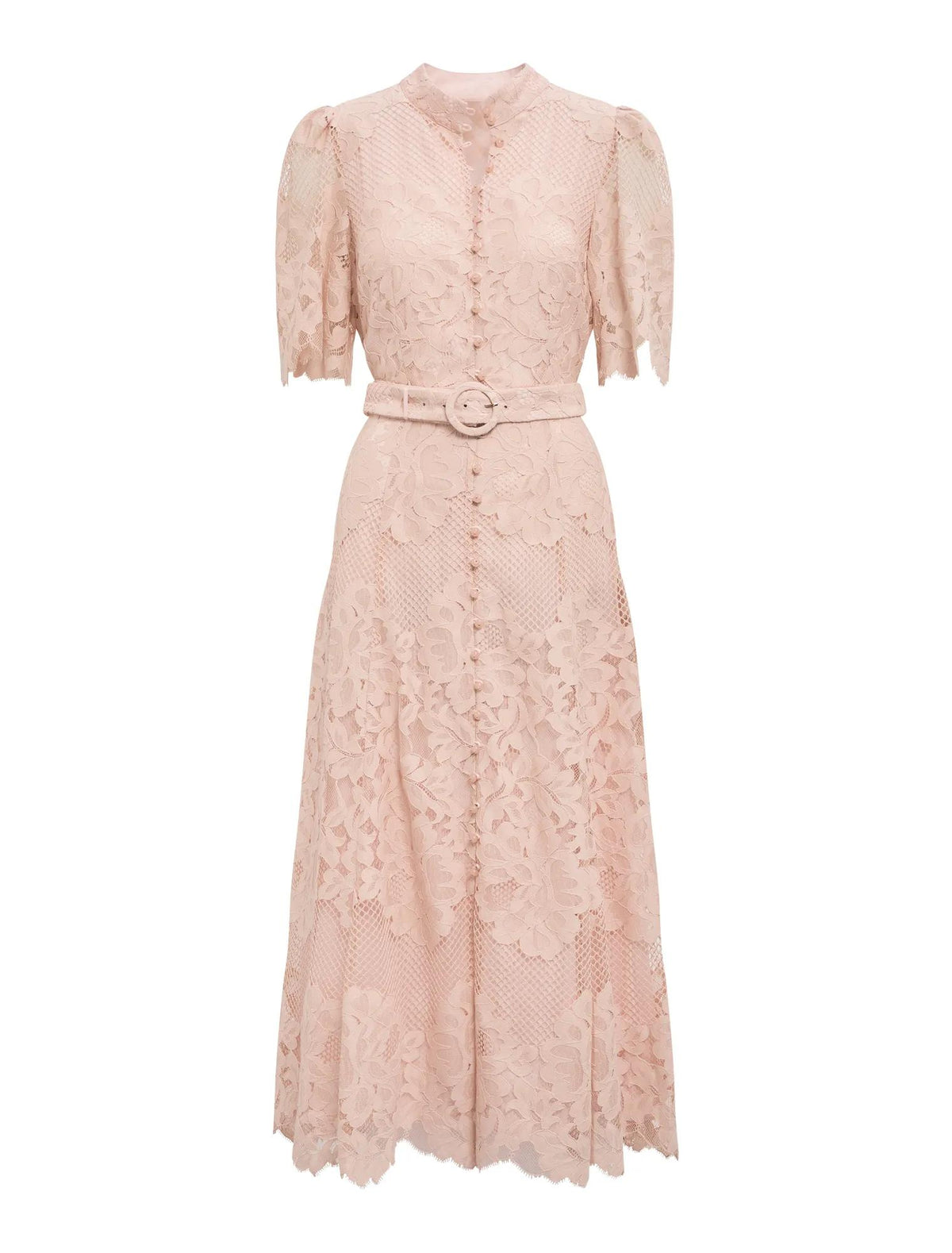 Liberty Flutter Sleeve Lace Midi Dress Soft Pink_mannequin