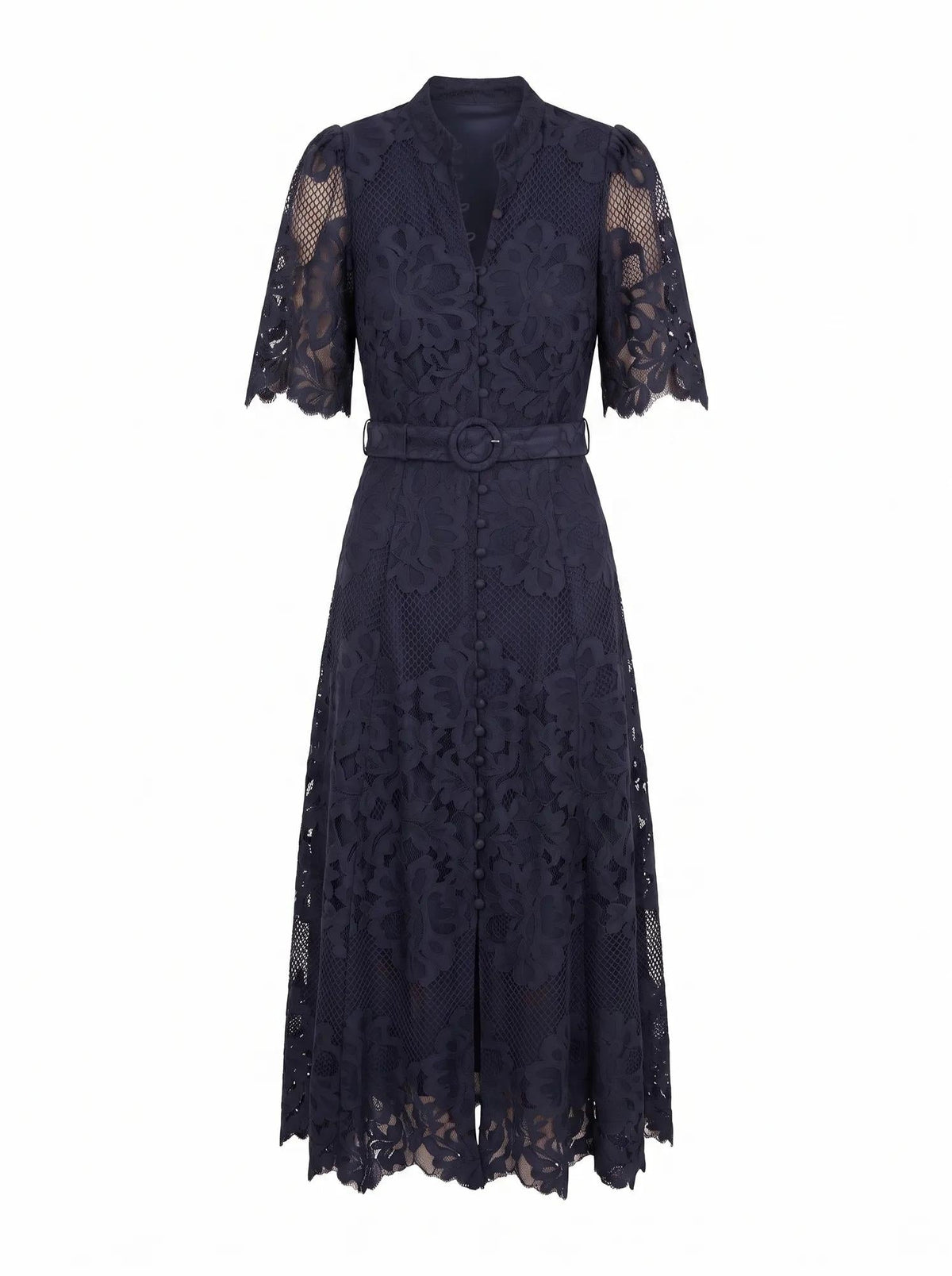 Liberty Flutter Sleeve Lace Midi Dress Navy – Ever New