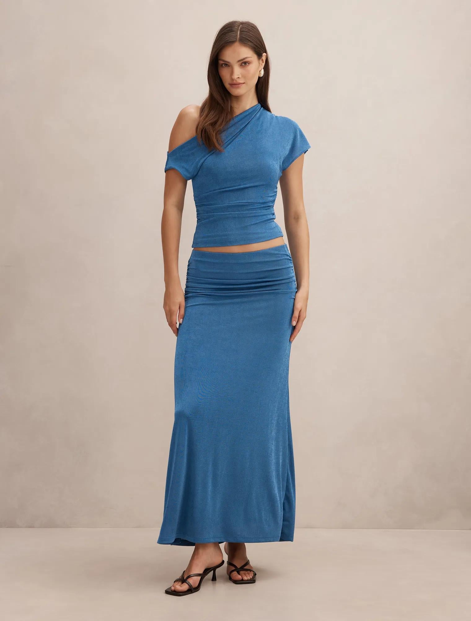 Arabella Flute Maxi Skirt Palace Blue co-ord
