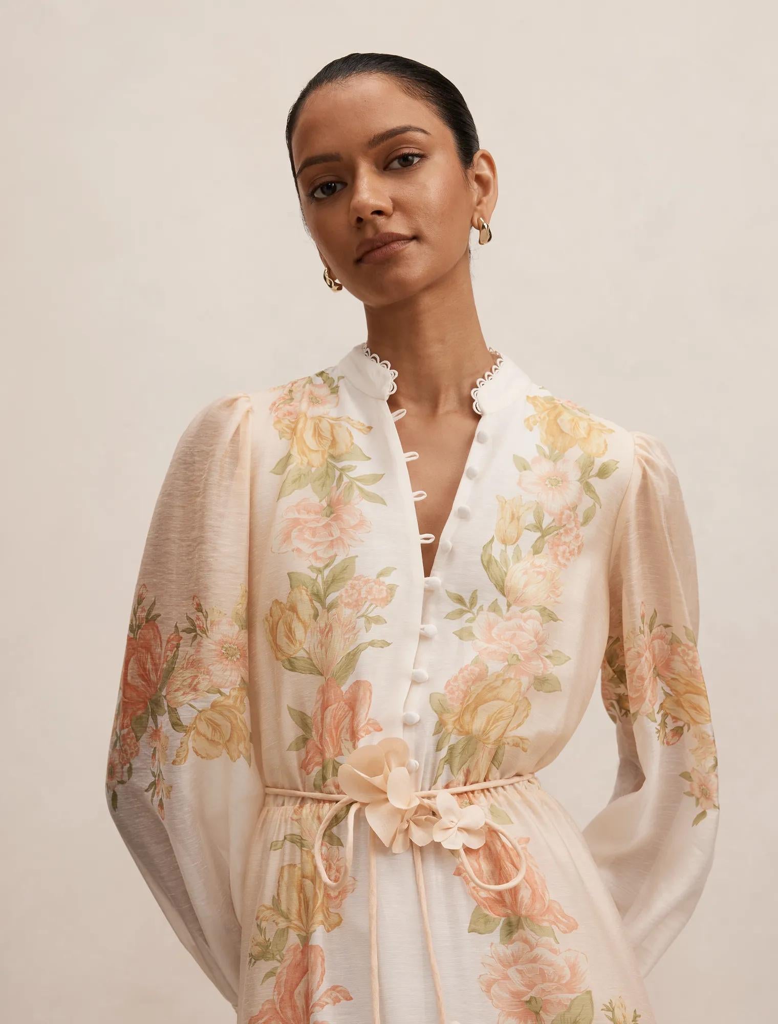 Christina Petite Placement Print Midi Peach Mercia Floral