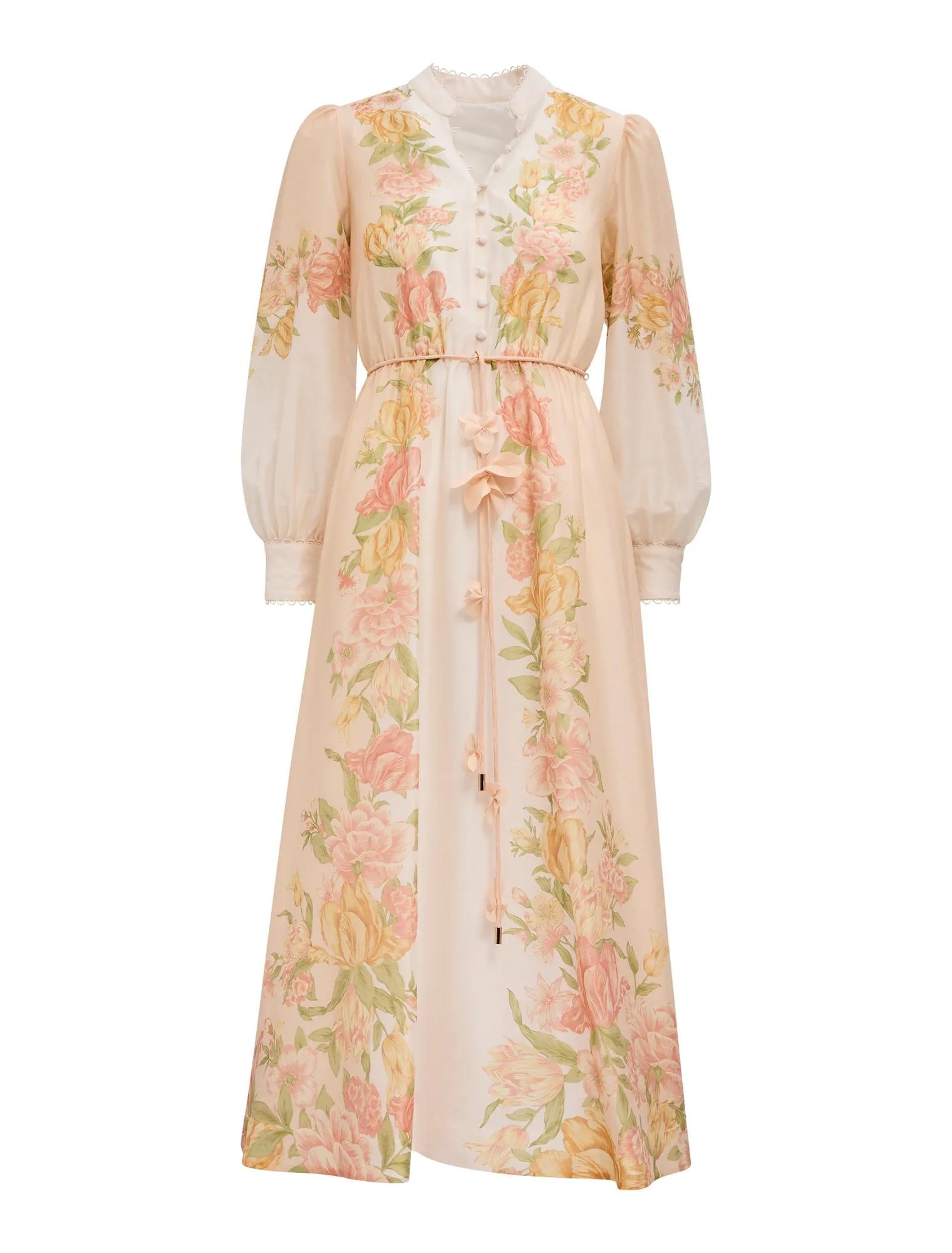 Christina Petite Placement Print Midi Peach Mercia Floral_mannequin