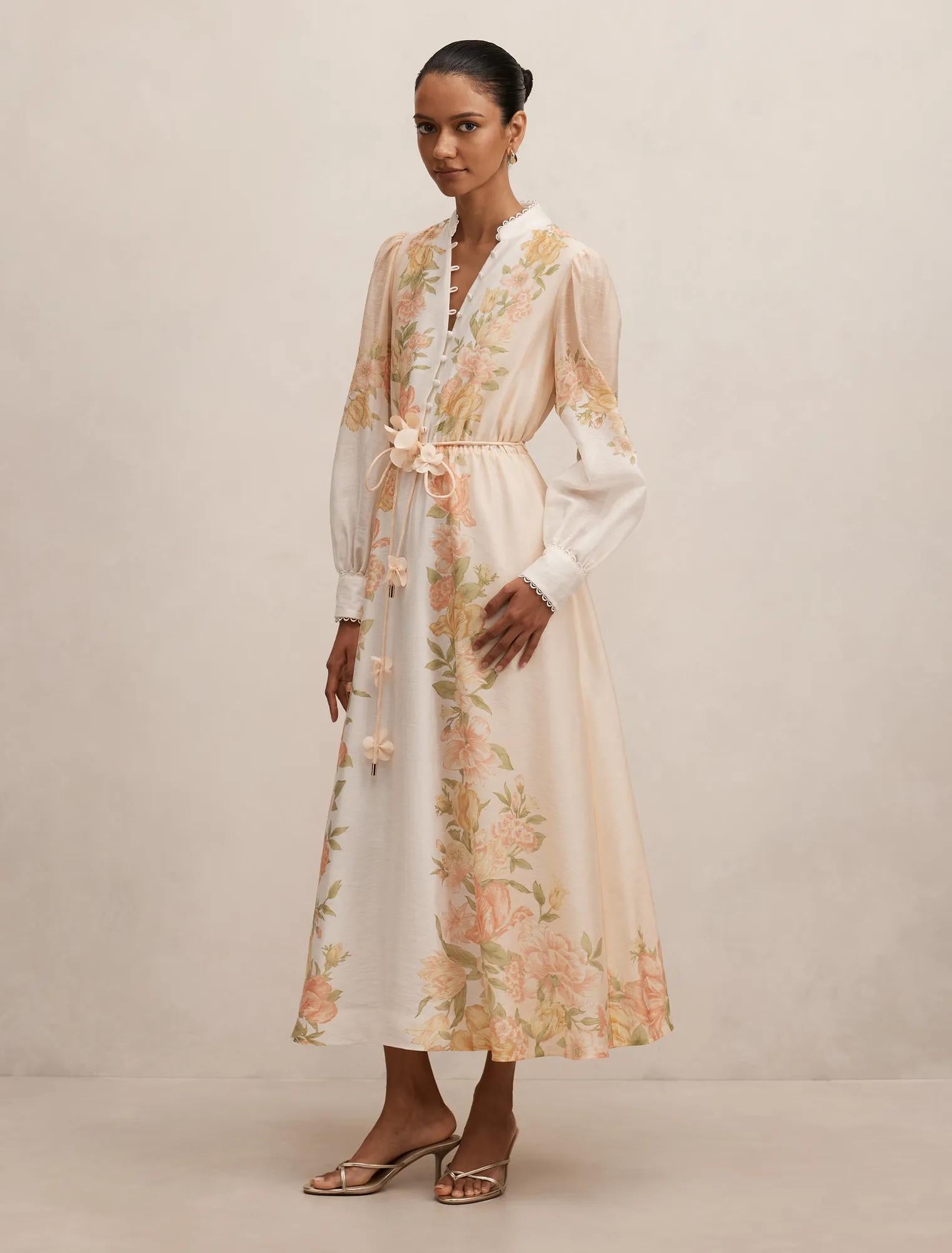 Christina Petite Placement Print Midi Peach Mercia Floral