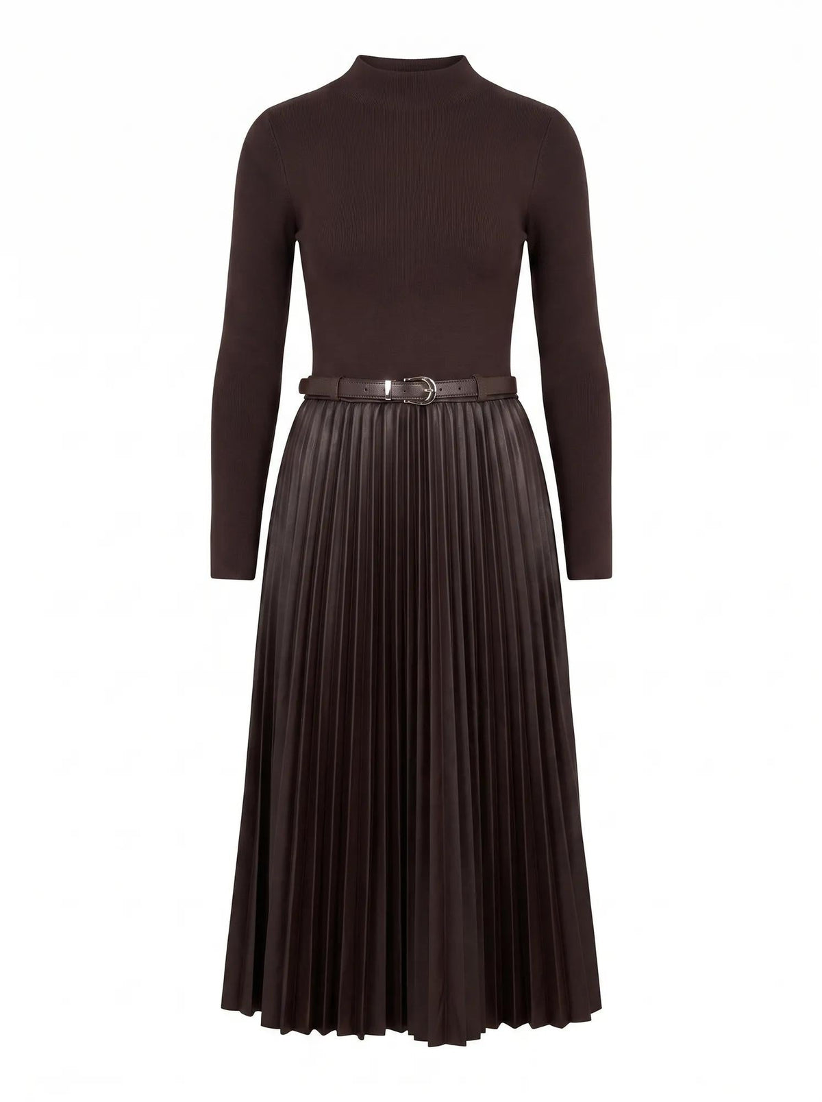Gianna PU Pleated Midi Chocolate