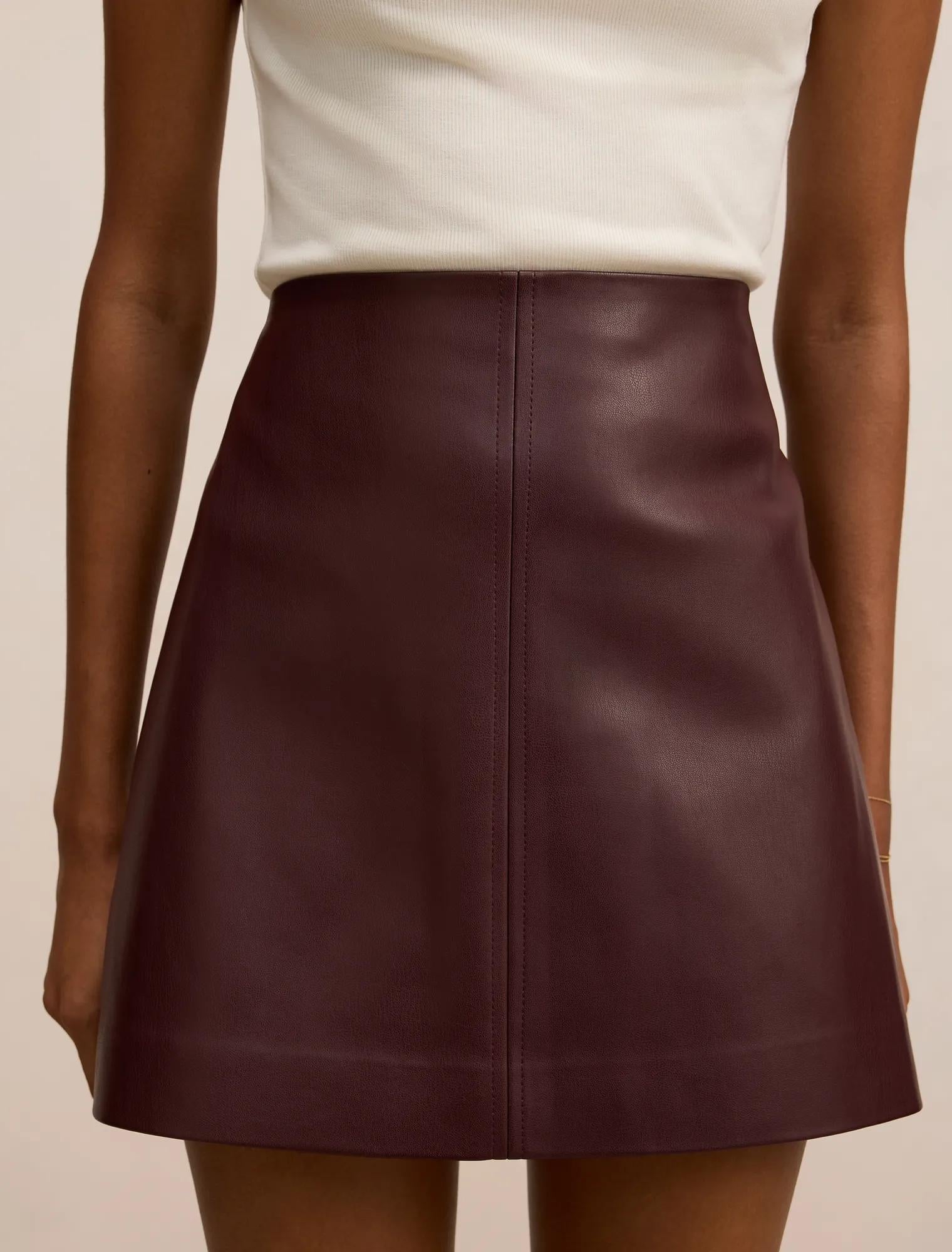 Renee Petite Vegan Leather Mini Skirt Berry Co-Ord