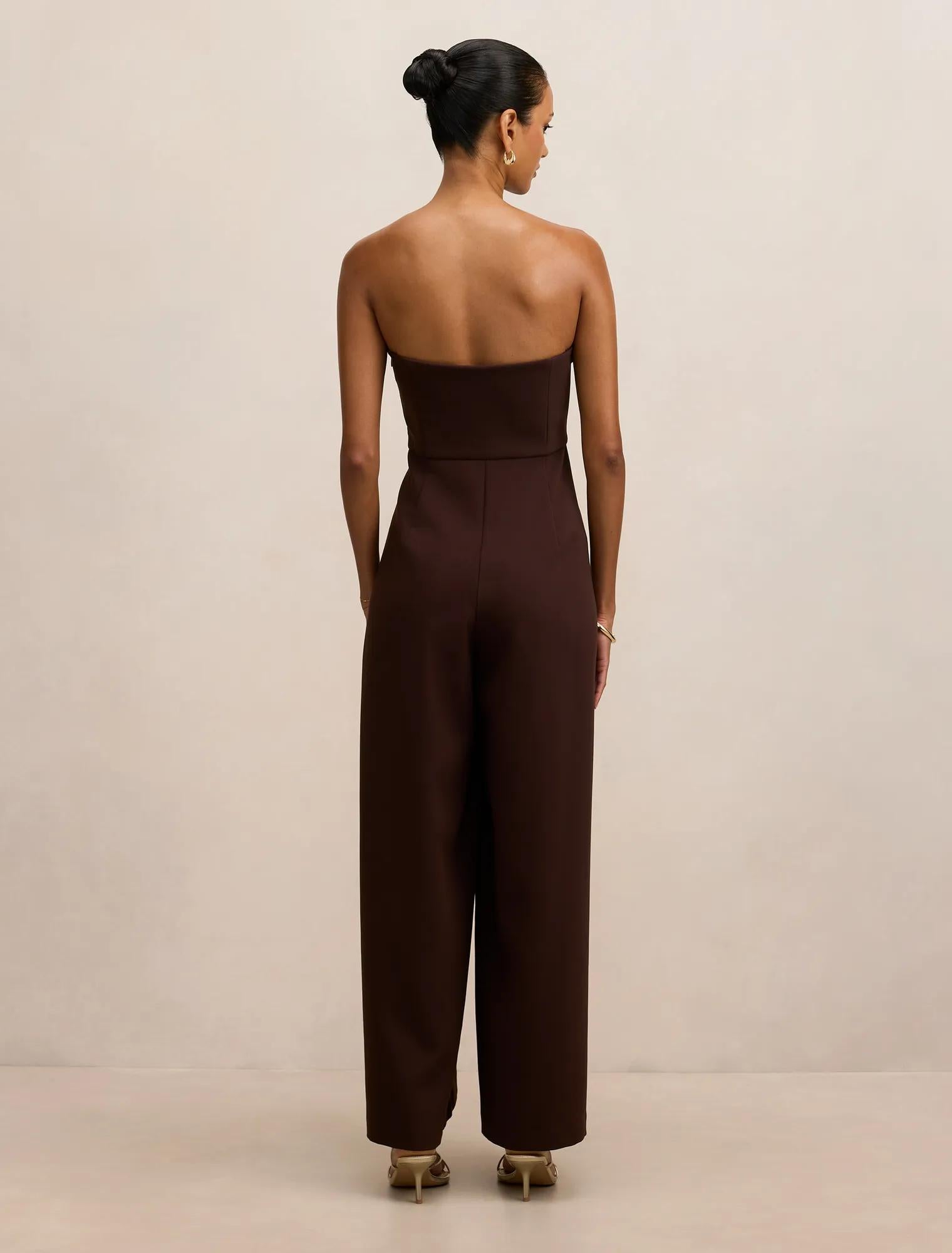 Shelly Petite Corset Jumpsuit Dark Chocolate