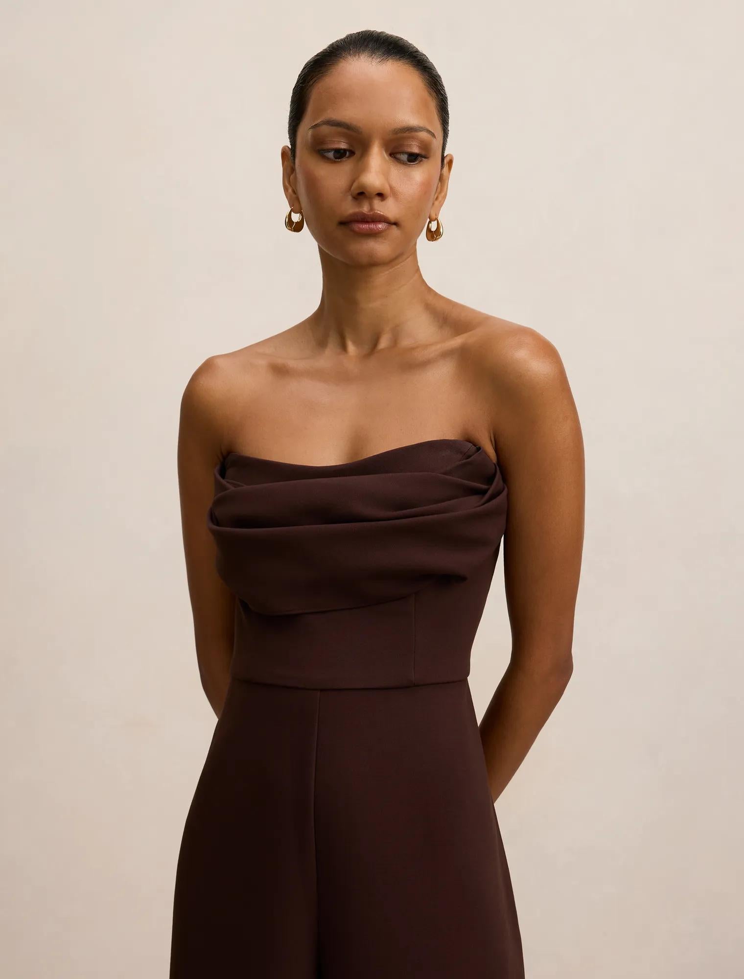 Shelly Petite Corset Jumpsuit Dark Chocolate