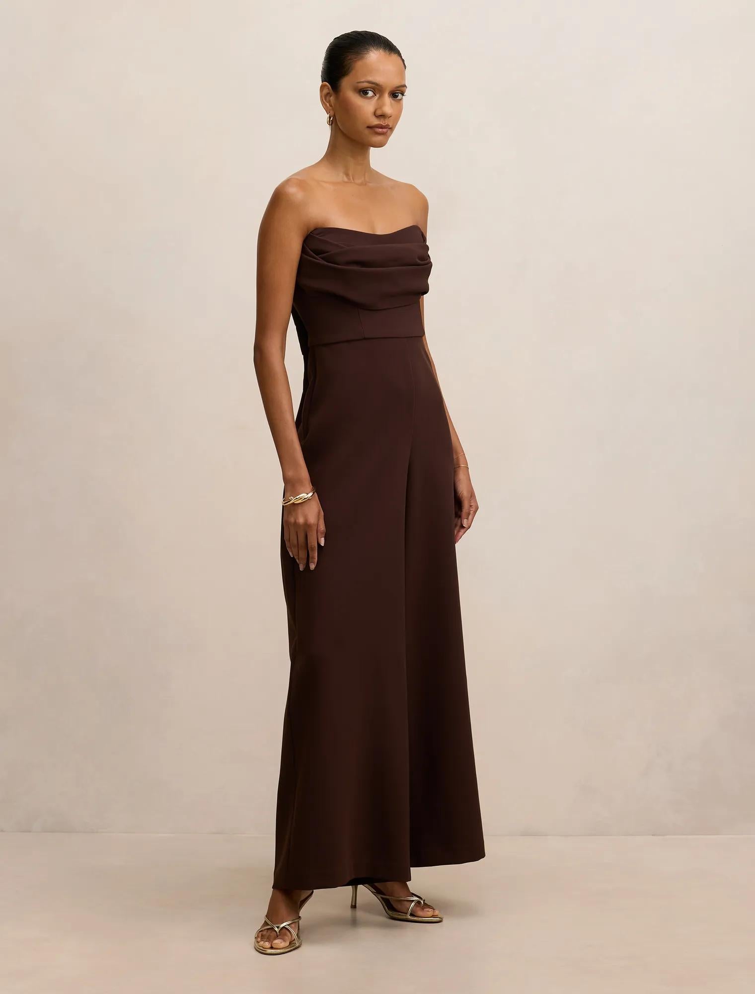 Shelly Petite Corset Jumpsuit Dark Chocolate