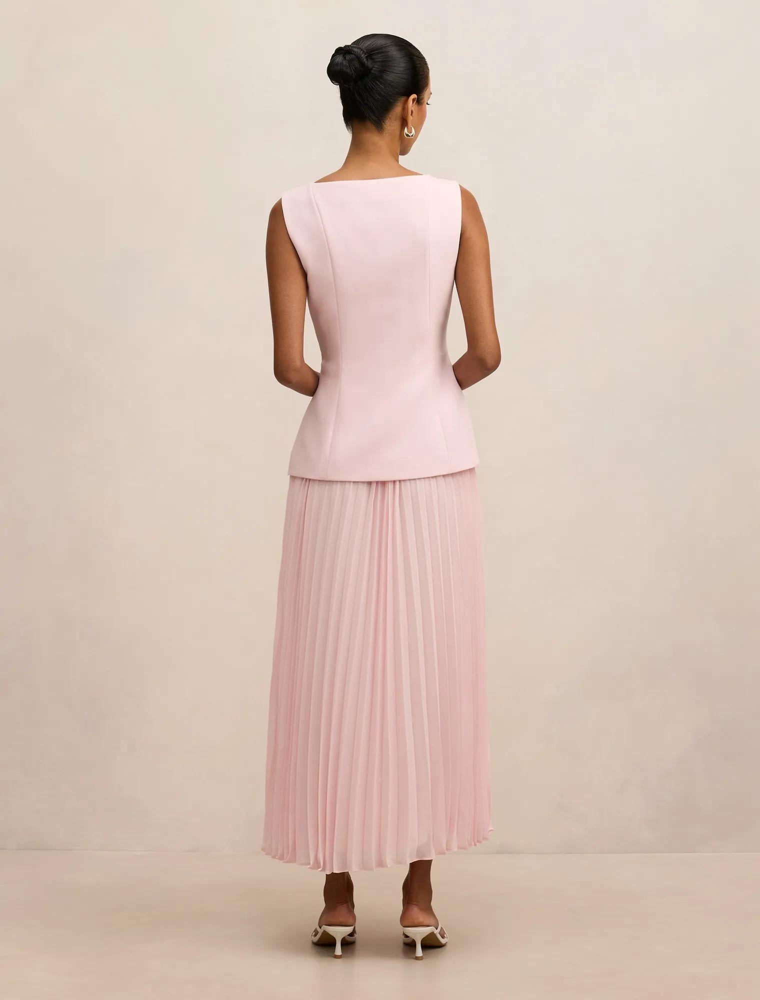 Halsey Petite Pleated Waistcoat Maxi Cherry Blossom