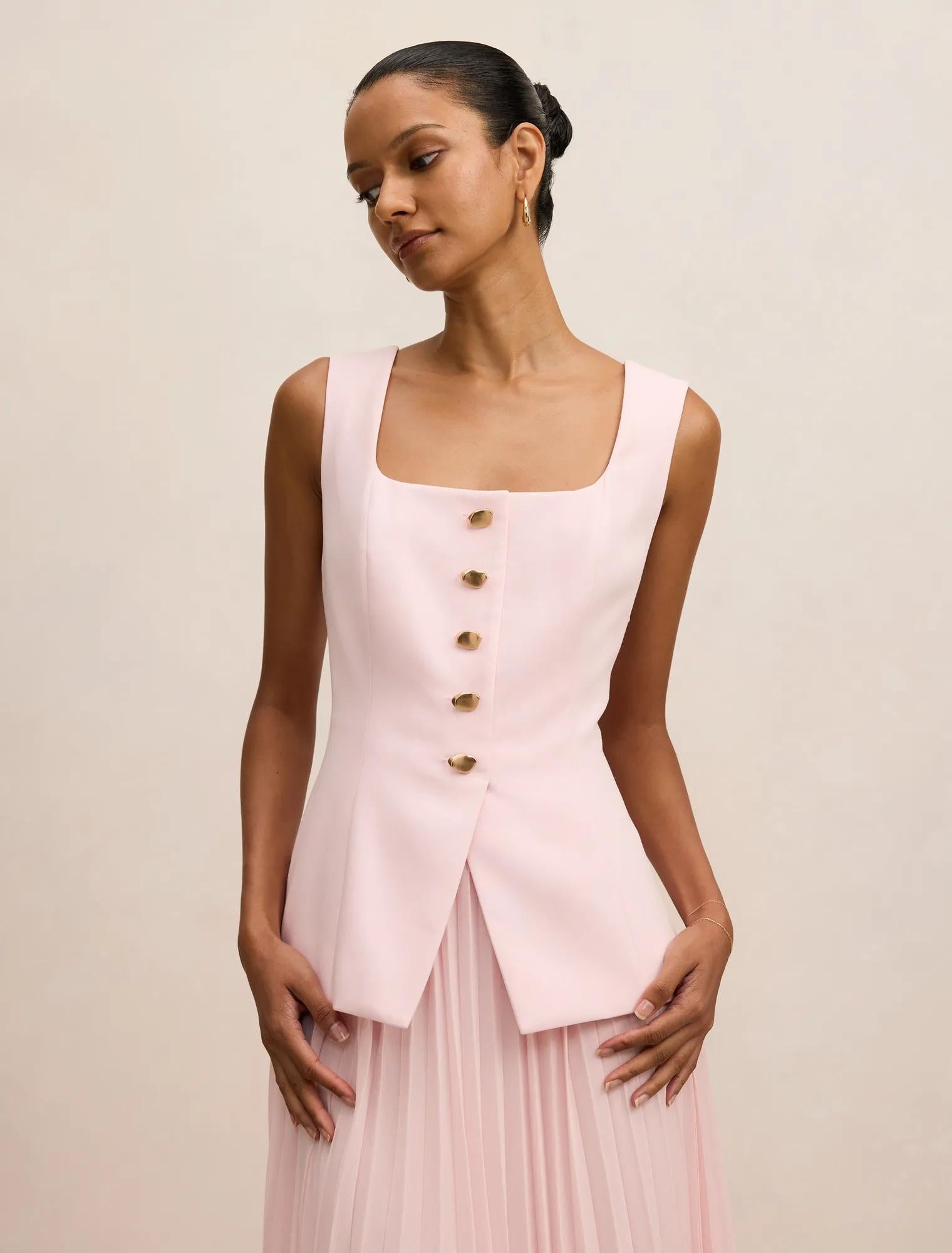 Halsey Petite Pleated Waistcoat Maxi Cherry Blossom