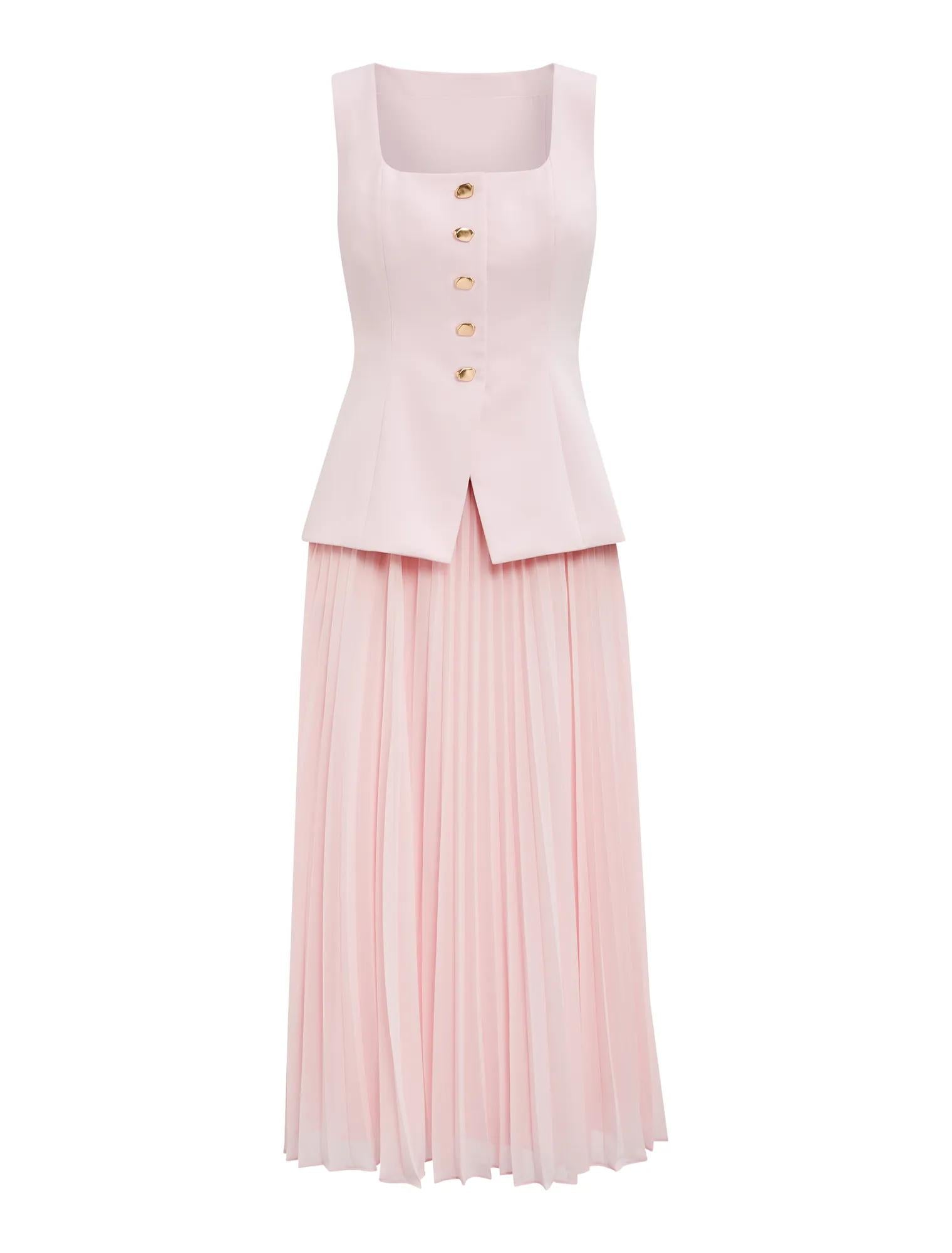 Halsey Petite Pleated Waistcoat Maxi Cherry Blossom_mannequin