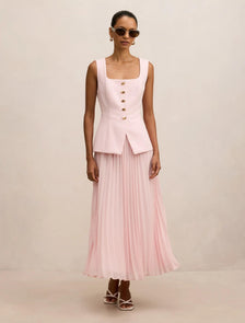 Halsey Petite Pleated Waistcoat Maxi Cherry Blossom